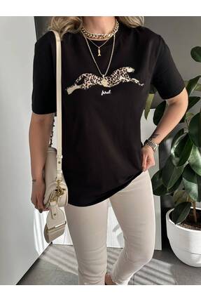 bycollectionluxury Leopar Desen Tişört