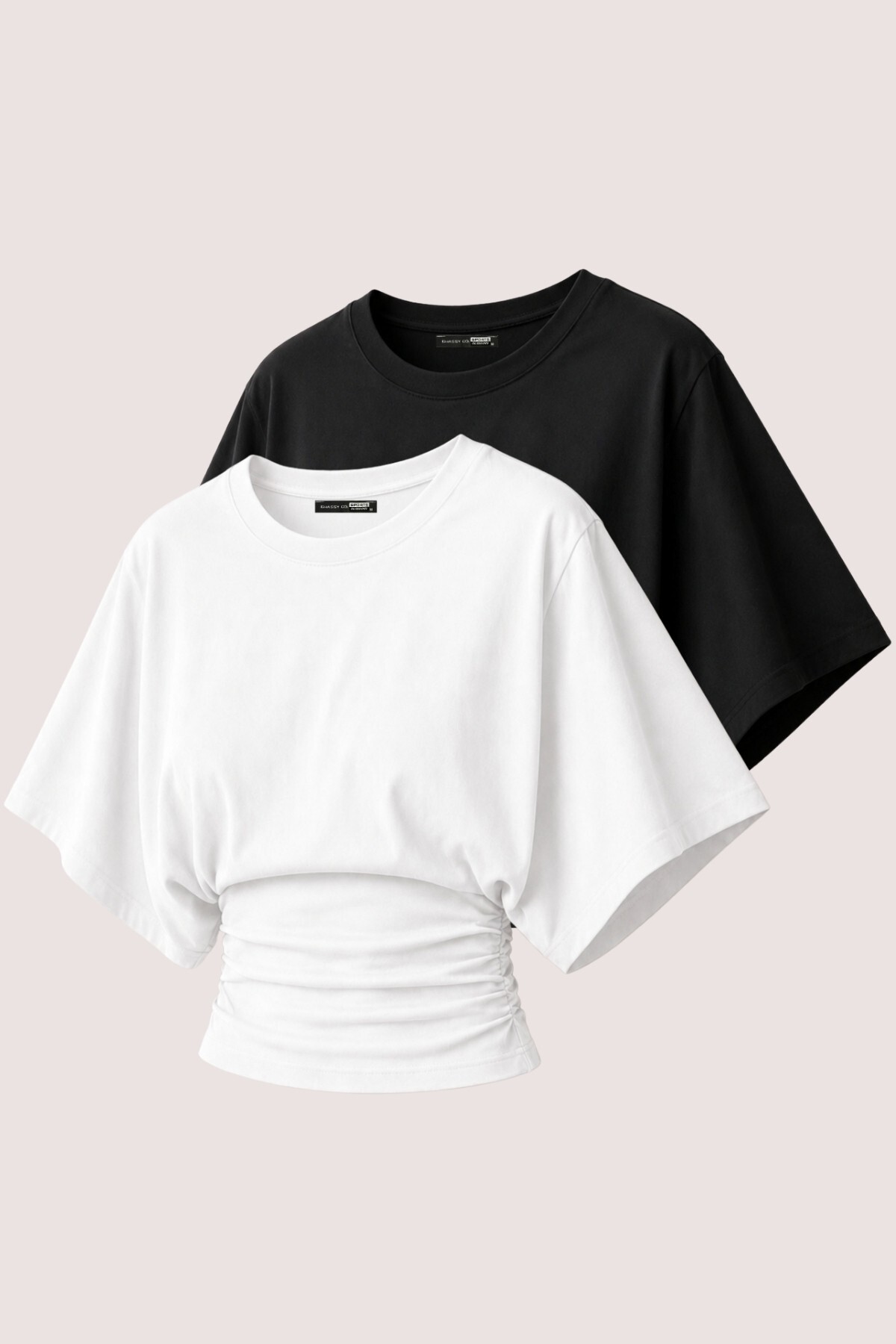 GhassyCo Women's 2-Pack 100% Cotton Stretchy Bat Sleeve Waist Sitting Crew Neck Summer Combed Cotton Sports T-Shirt