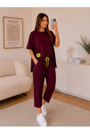 Mava Lady Kadın Oversize Günlük İkili Takım Bordo