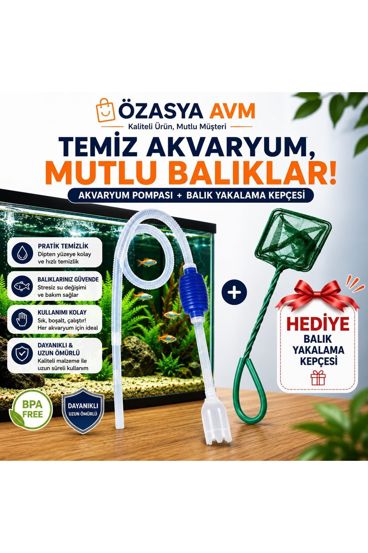 Özasya AVM Vanasız Dip Çekim Sifonu, Pompası, Akvaryum Su