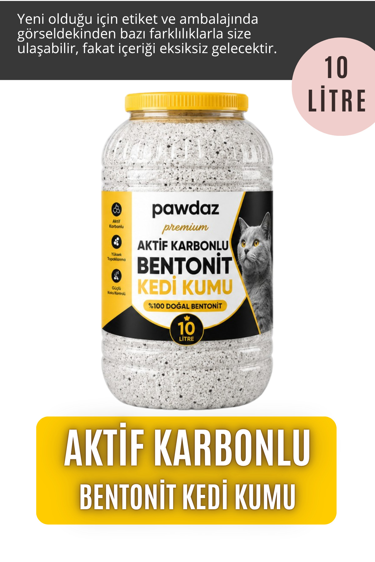 pawdaz Aktif Karbonlu Bentonit Kedi Kumu - 10 LİTRE