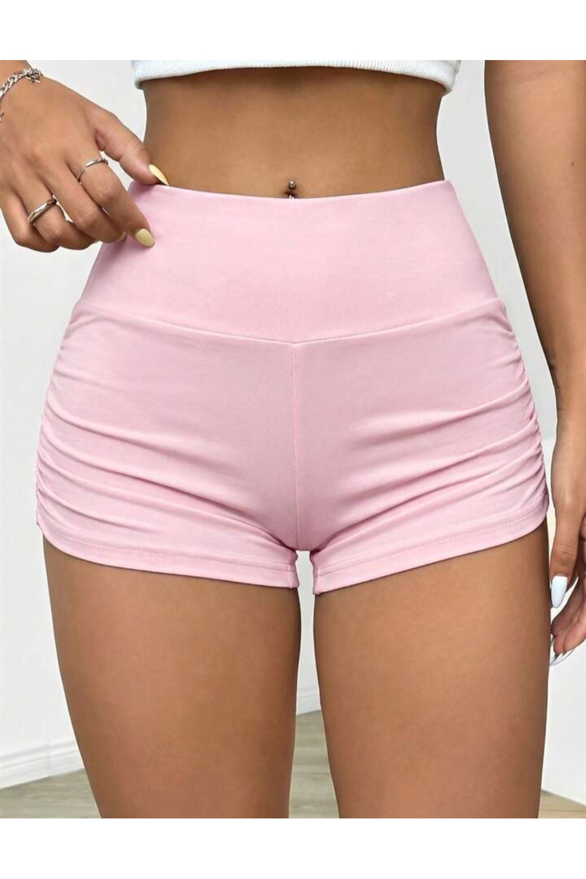 MAROVOAY Yanları büzgülü likralı mini tayt görsel 3