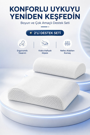 ANVA MED Ortopedik Visco Uyku Destek Seti | Boyun Yastığı ve Çok Amaçlı Silin...