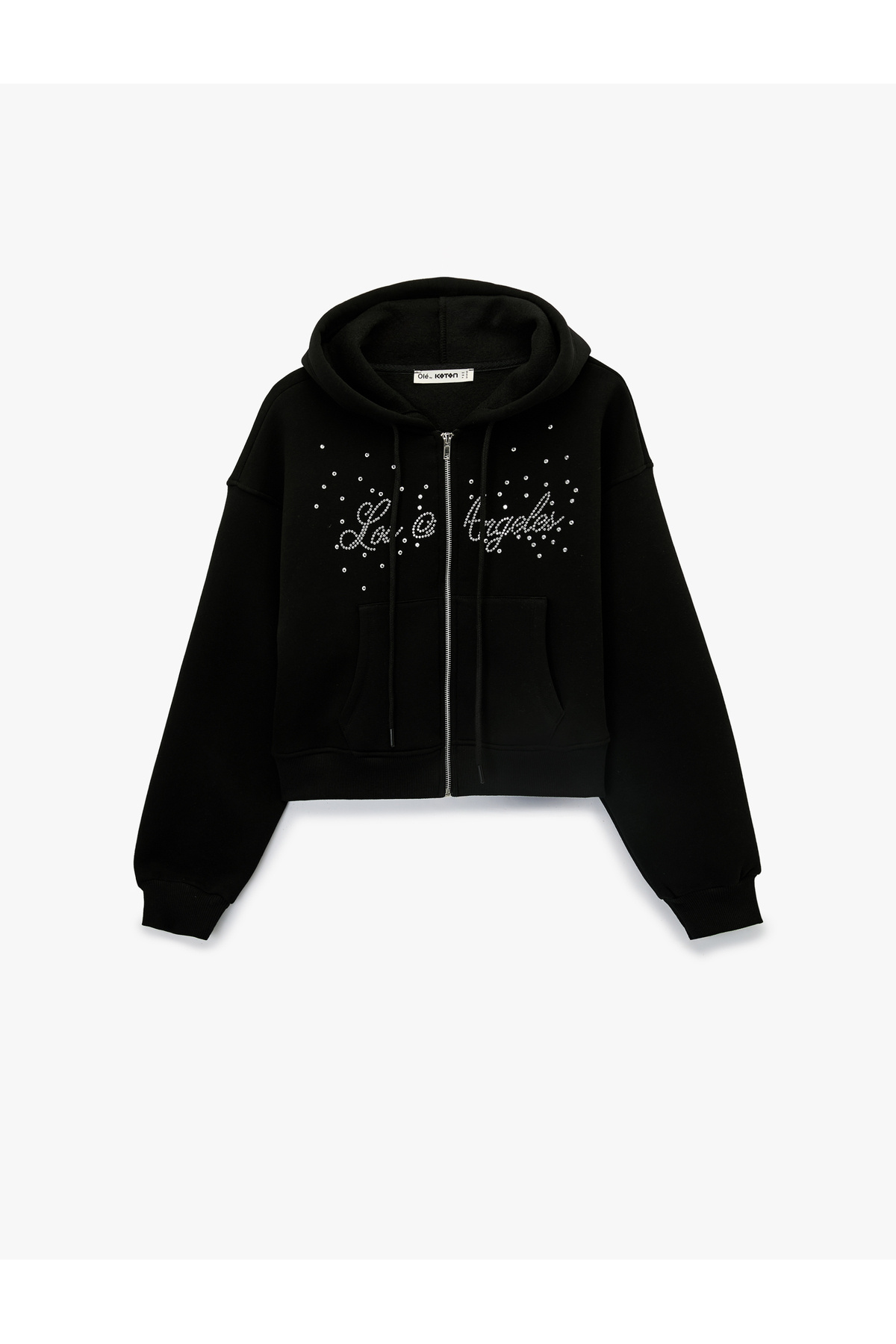 Koton Uzun Kollu Taş Detaylı Şardonlu Kapüşonlu Sweatshirt görsel 3
