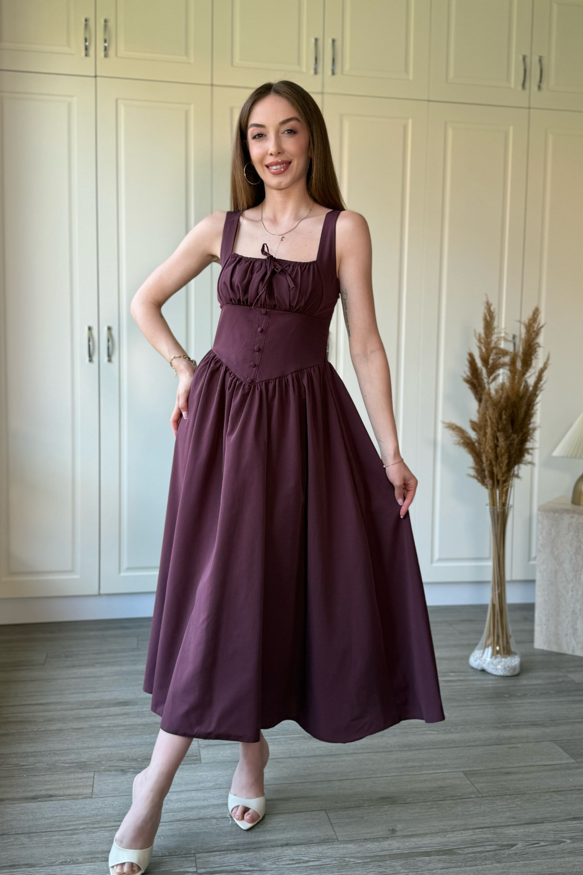 Strappy Flared Midi Dress