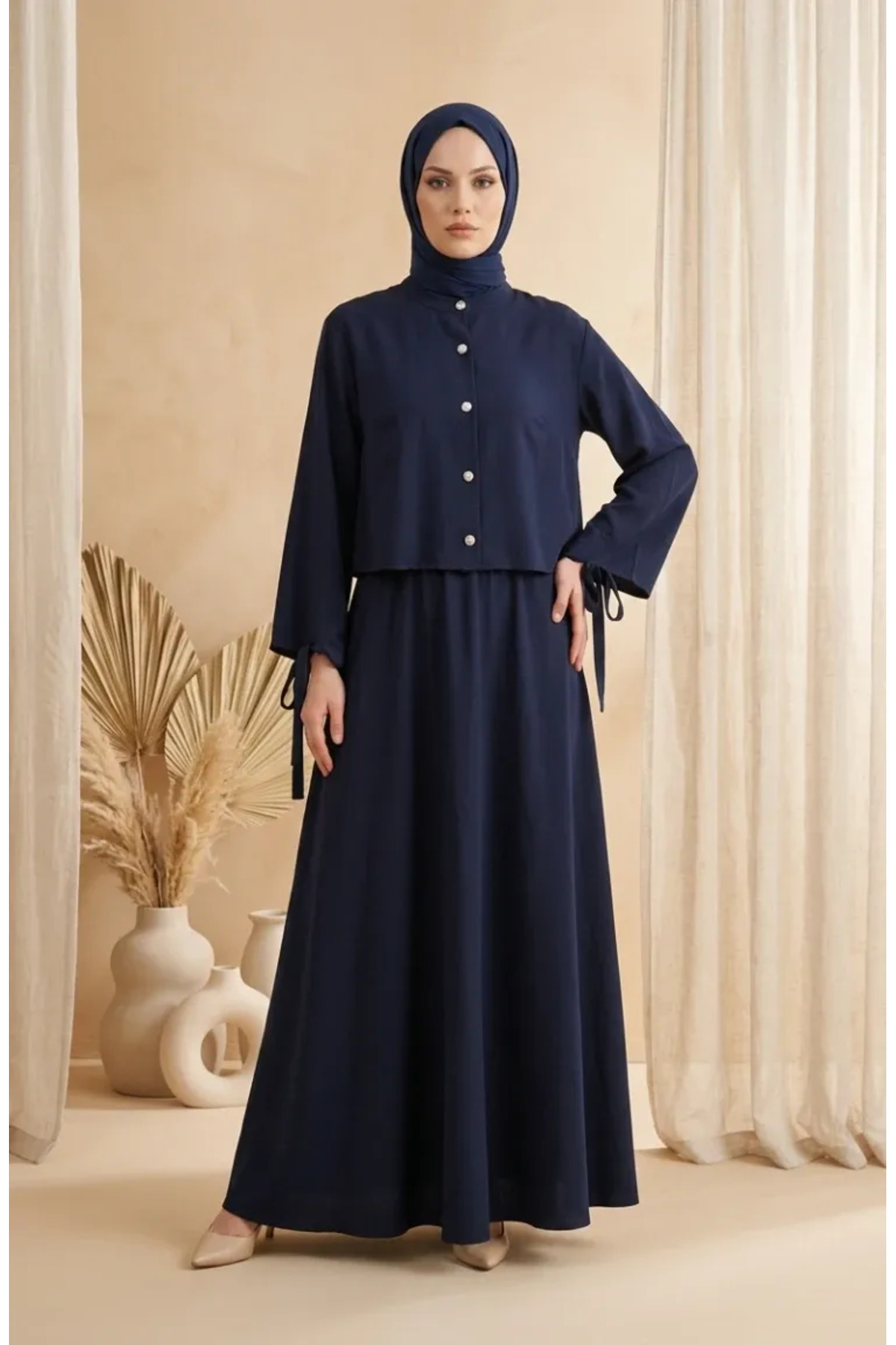 sefamerve Button Detailed Blouse Skirt Tesetür Double Set 5658-06 Navy Blue
