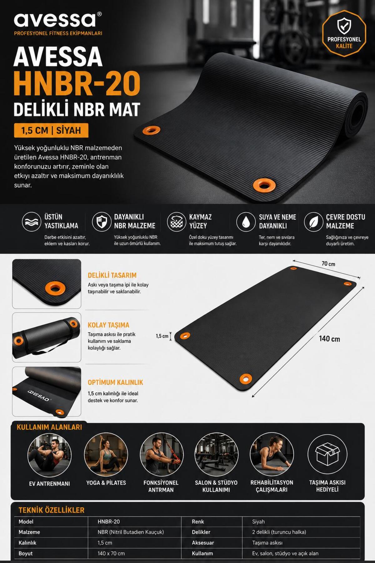 Avessa Hnbr-20 Delikli Nbr Mat 1,5 Cm Siyah - Fiyatı, Yorumları
