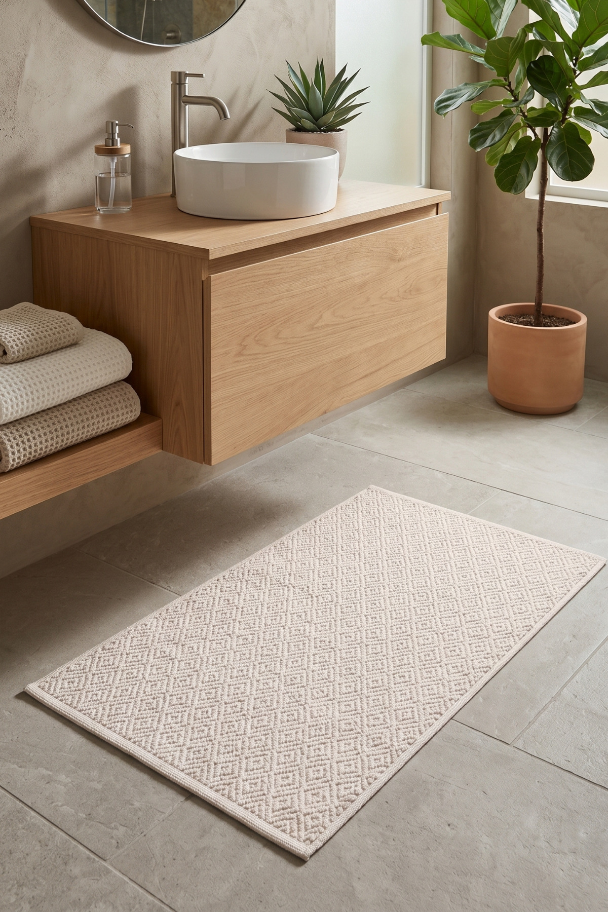 Luna Cream Runner 80x150 cm | 100% Cotton, Washable, For Bathroom, Kitchen and Bedroom