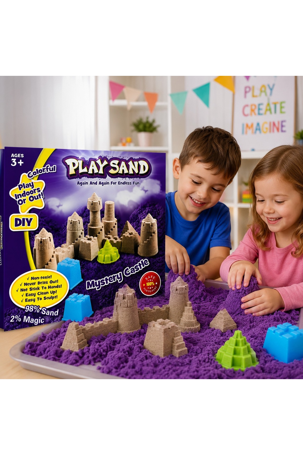 snapcart Kinetic Sand Play Sand Kids Play Sand Set Toy Magic Sand Set with Molds and Tray - Orange