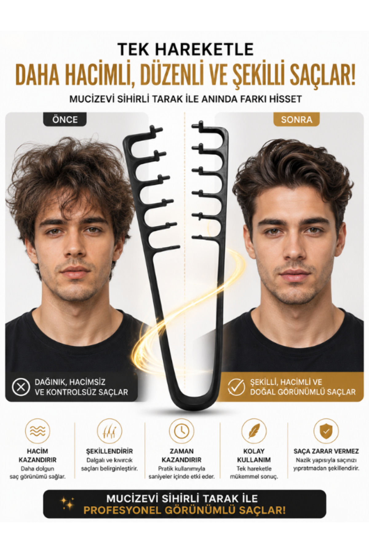SheMask Mucizevi Tarak Wax Tarak Saç Şekillendirici Tarak Sihirli Tarak Hacim Veren Kıvırcık Saç Tarağı Saç Şekillendirme Seti Profesyonel Tarak Seti Saç Fırçası ve Tarak Kıvırcık Saç Tarağı Hacim Tarağı — مشکی Mucizz-002