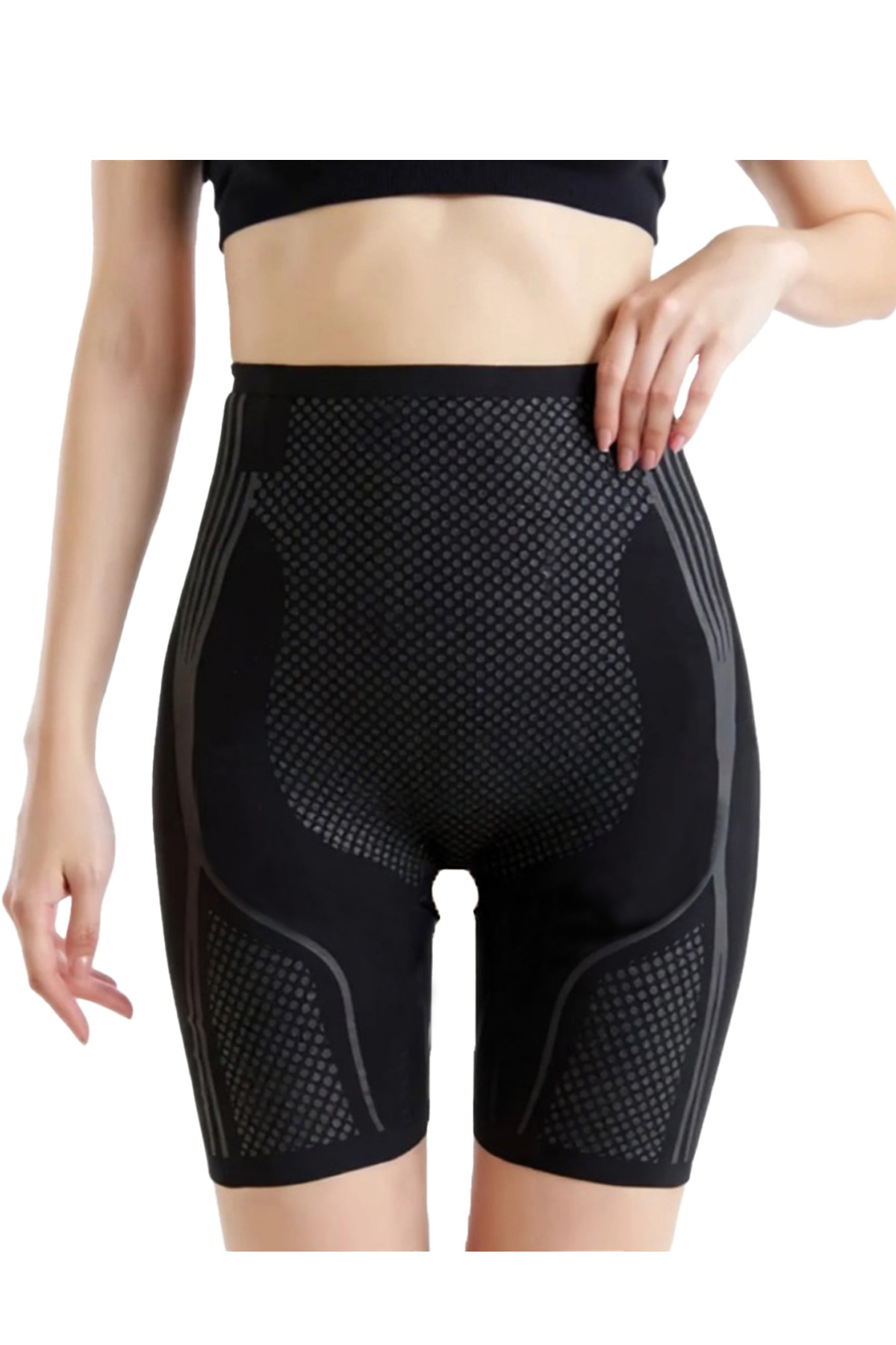 SAUNA SUIT Kadın İyonizer Paçalı Korse Şort | Balenli Toparlayıcı | Yüksek Bel | Kaymaz & Esnek Korse Şort görsel 8