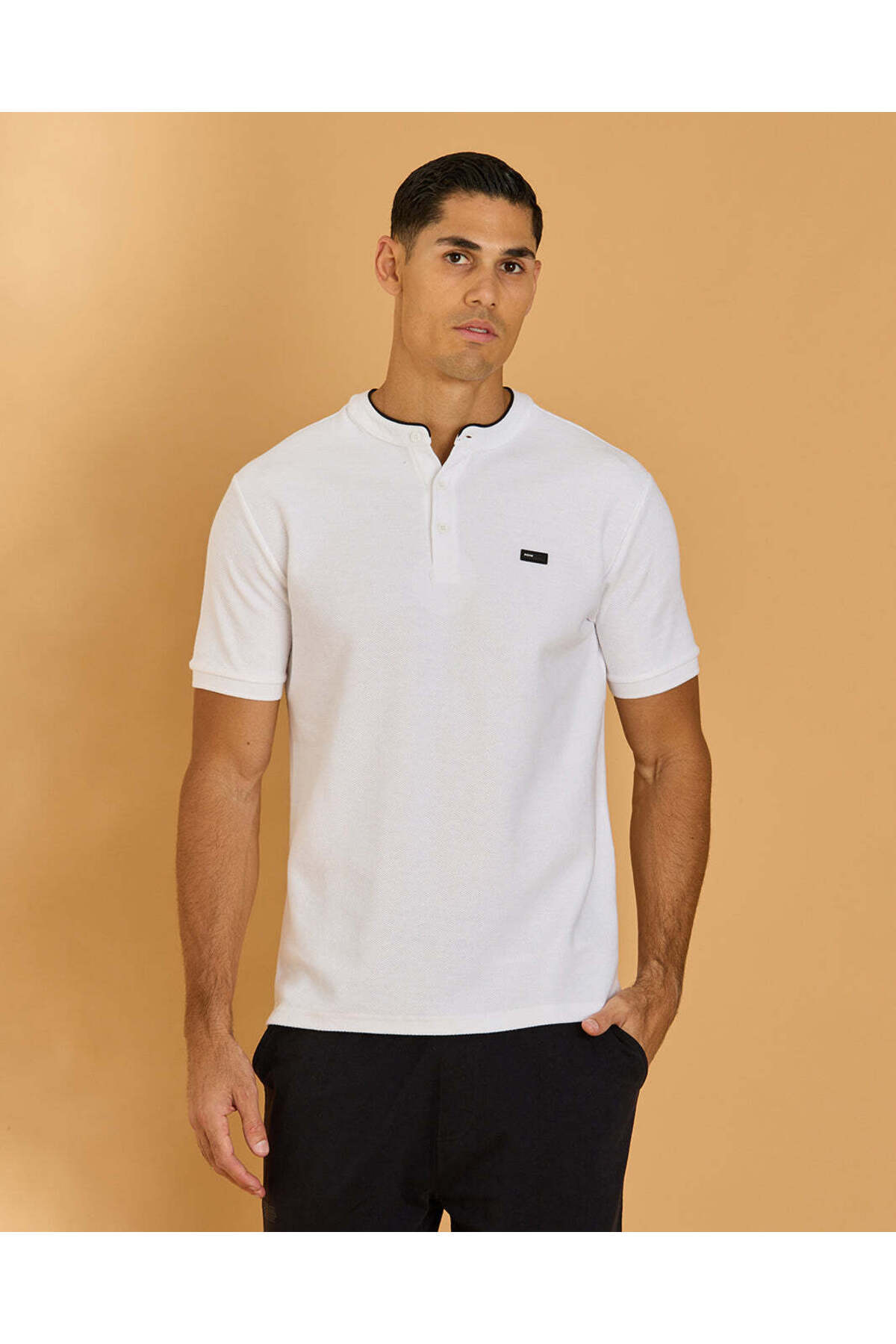 REDTAG Men White Mandarin Collar Shirt