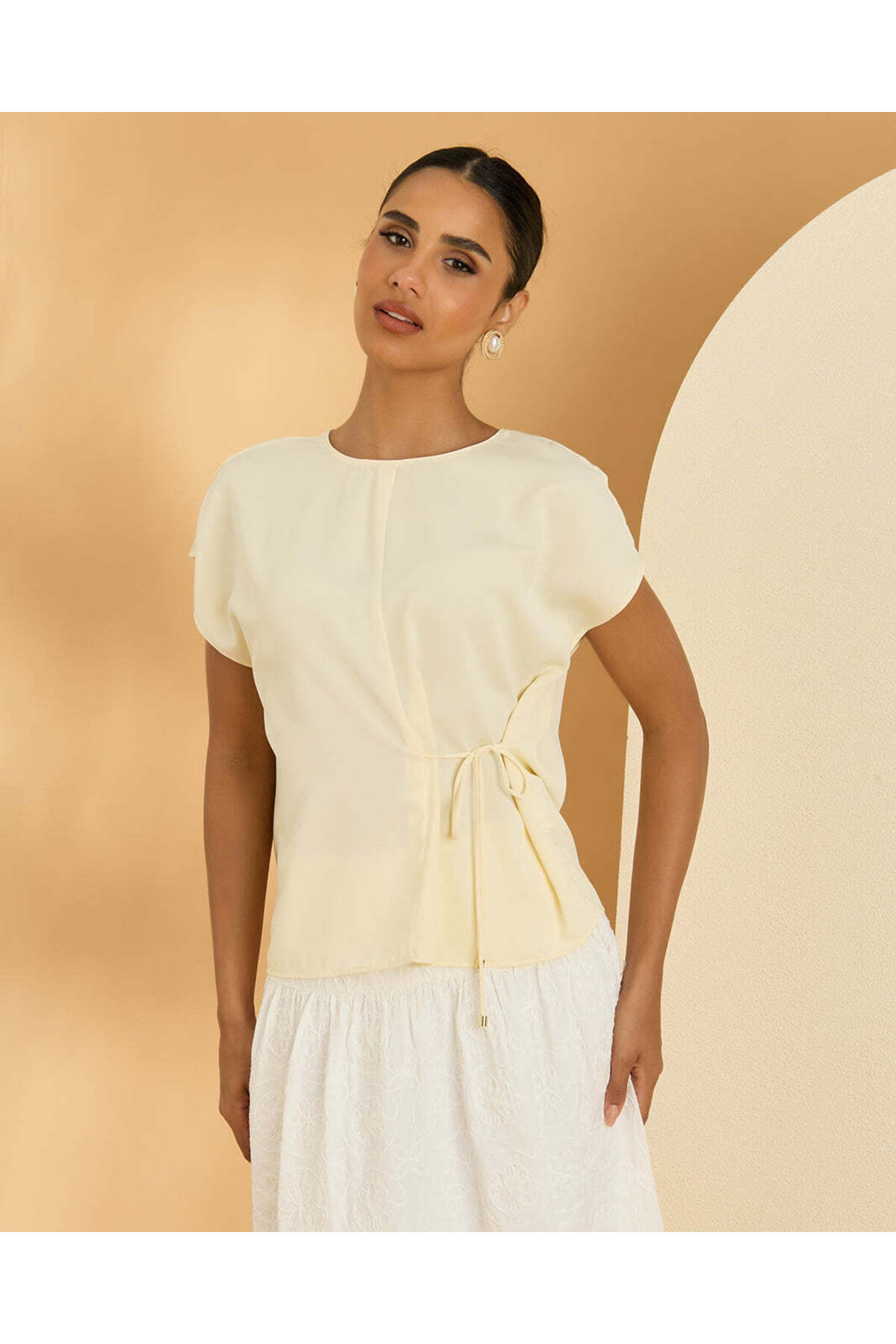 REDTAG Women Yellow Front Tie Detailed Satin Blouse