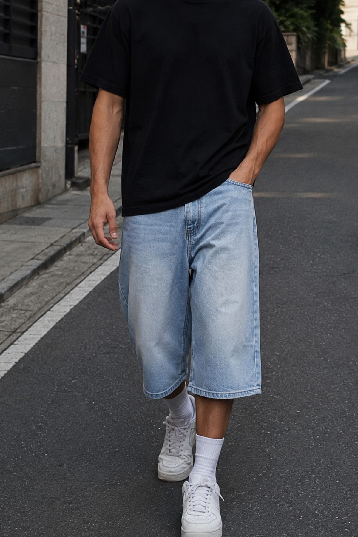 GRİİ WEAR Urban Fit Denim Capri Shorts