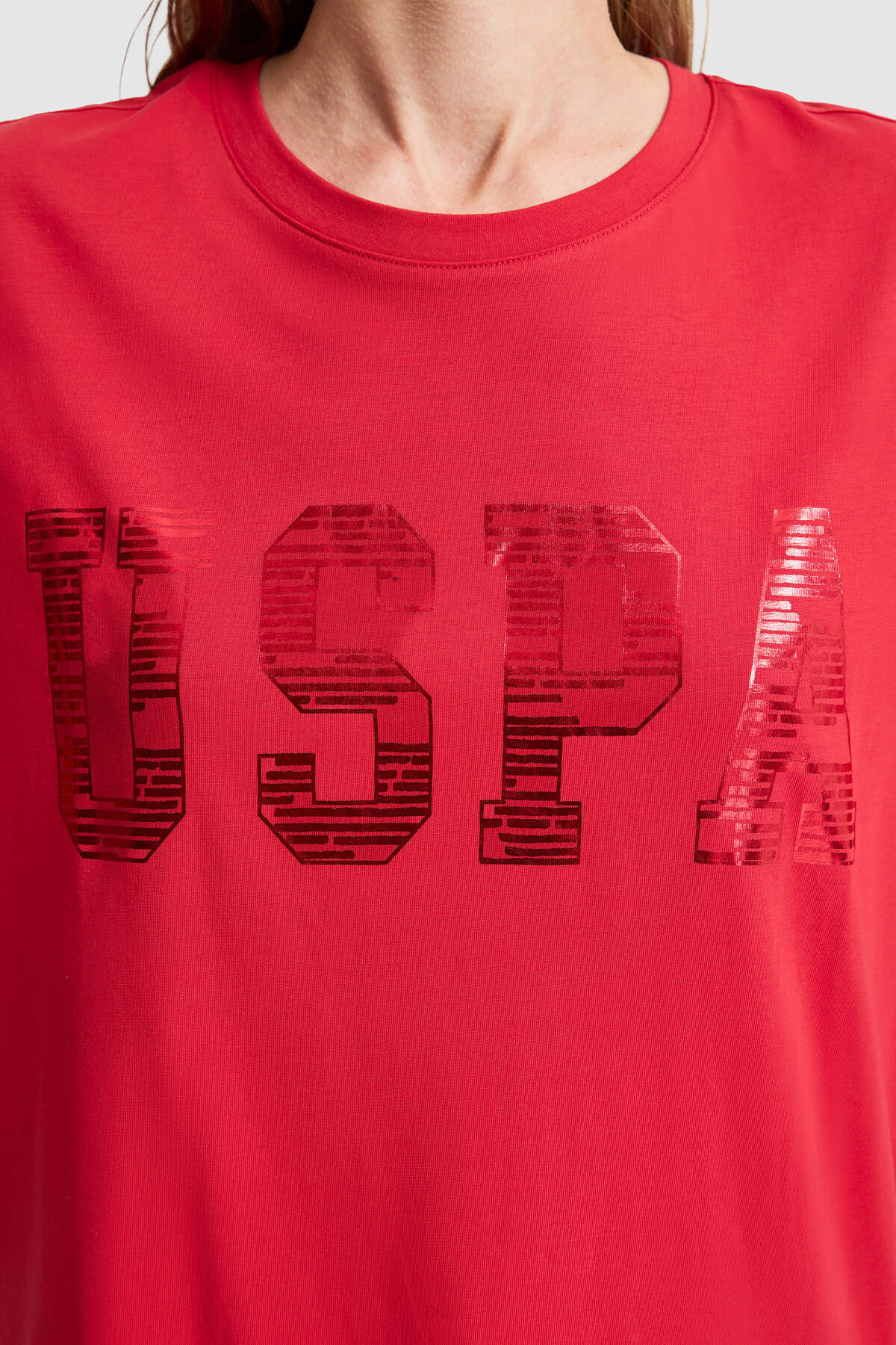 U.S. Polo Assn.  Kadın Kırmızı Bisiklet Yaka Basic Tişört 50321690-VR171 - Görsel 6