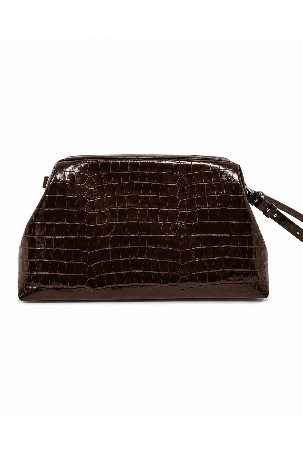 Marcc Bag Acı Kahve Kroko Desenli Hakiki Deri Parlak Kadın Omuz Çantası / Clutch Çanta görsel 3
