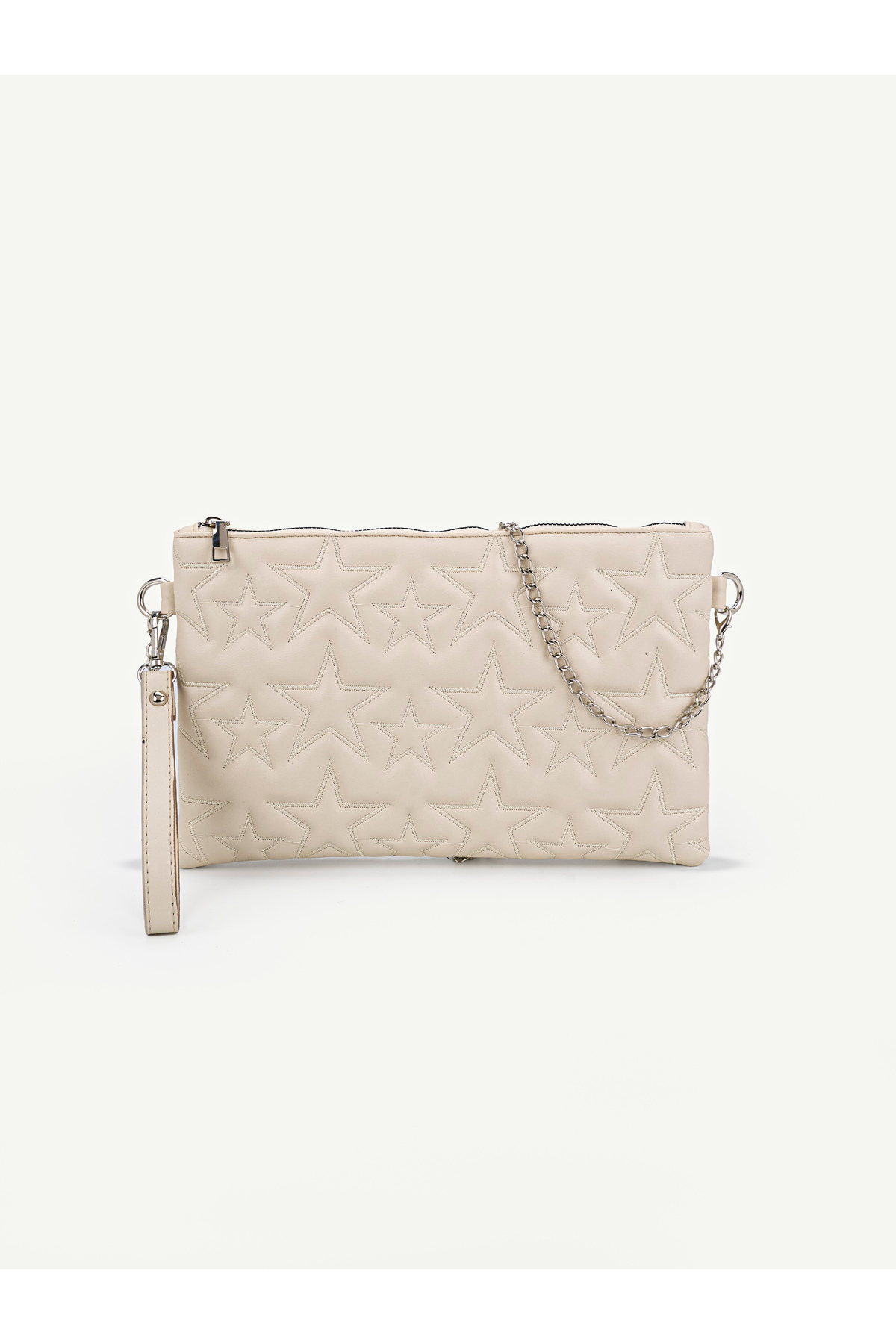 Kadın Yıldız Nakış İşlemeli Portföy El Çantası Bilek Askılı Saten Astarlı Clutch Çanta