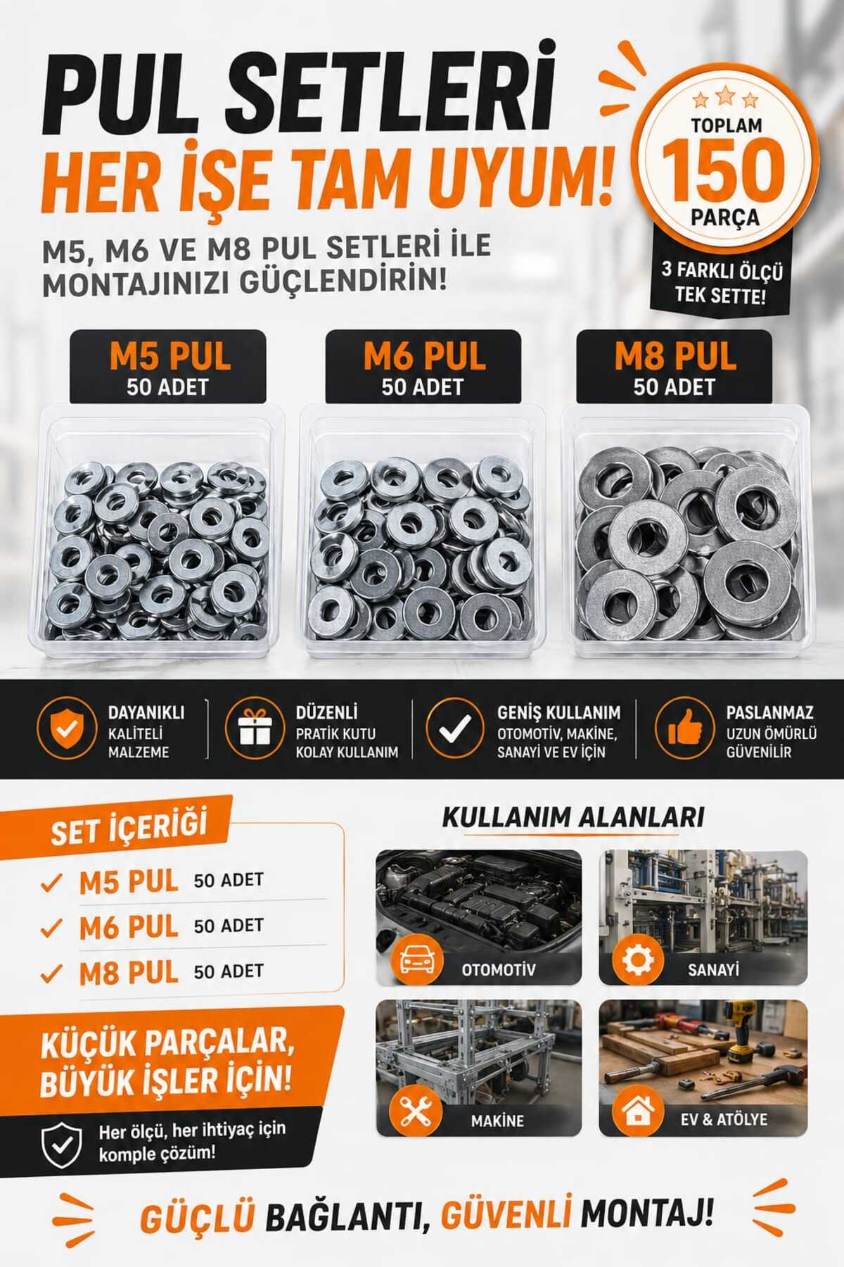 Üstün 150PCS PUL SETİ (M5,M6,M8)