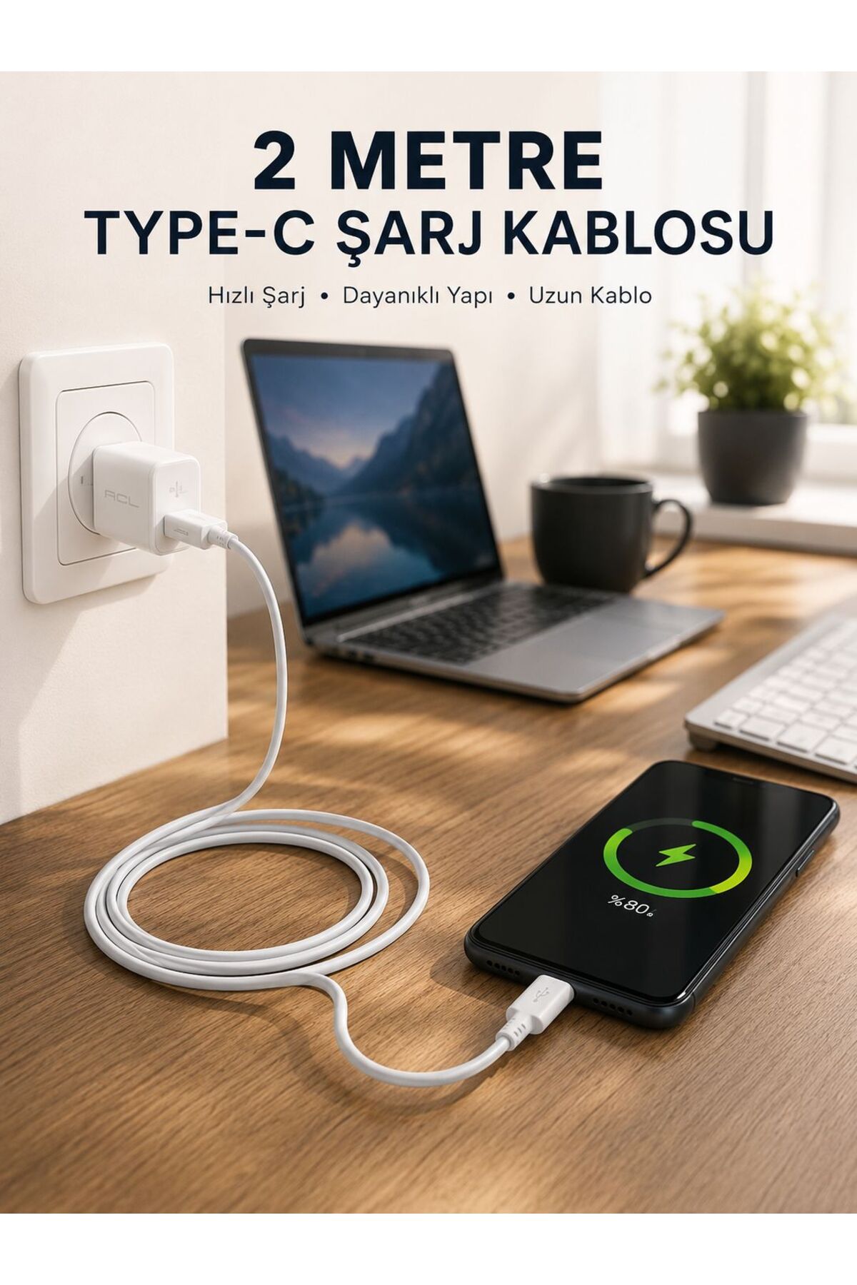 markentegra Hızlı Şarj Destekli 2 Metre Type-C Kablo