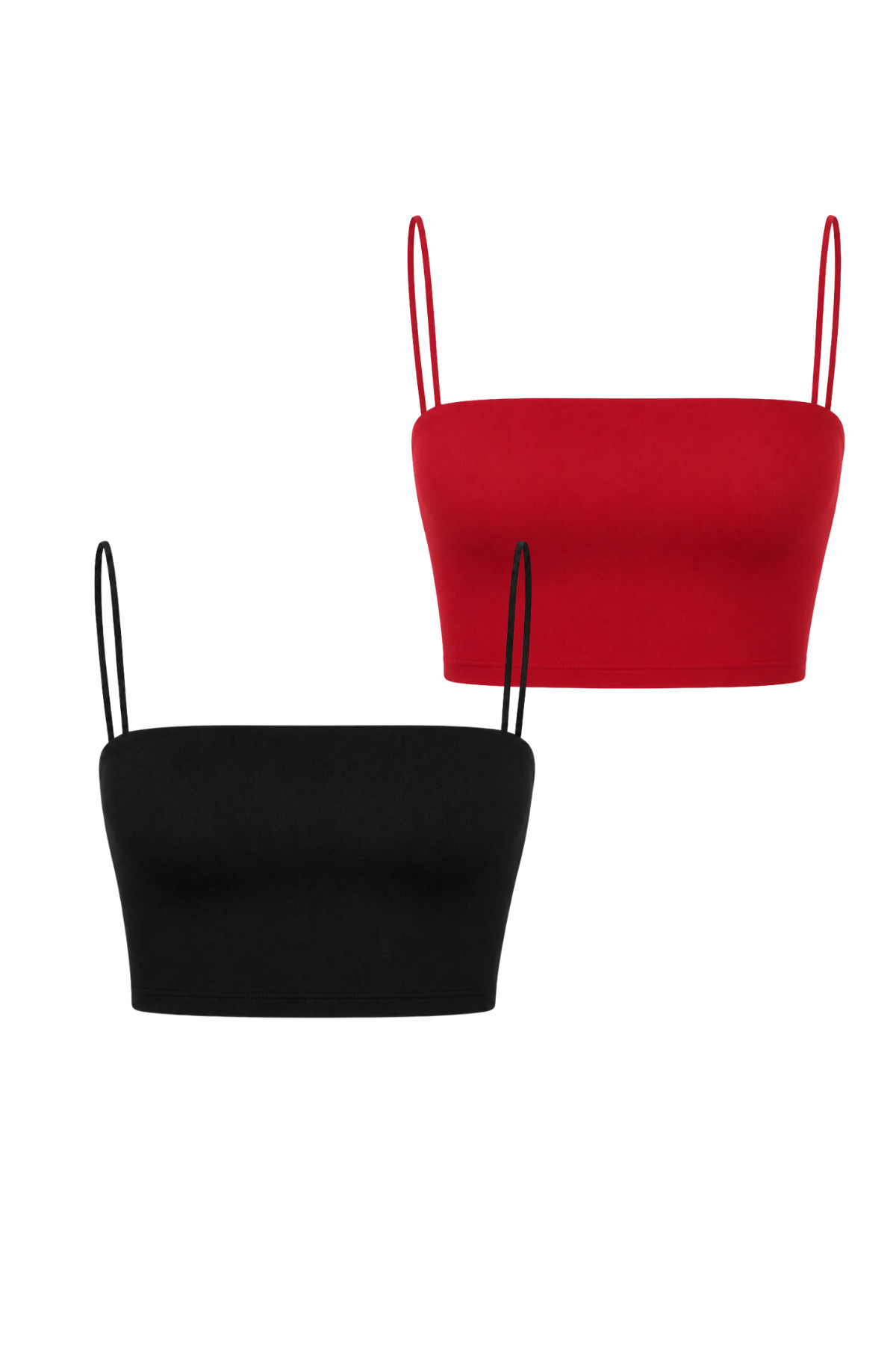 Women's Slim Strap Mini Crop 2-Piece Set (Black, Red)