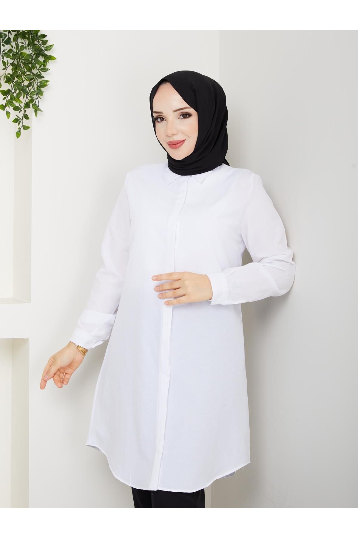 YAZGI MODA YAZGIMODA Uzun Kesim Klasik Gömlek Tunik