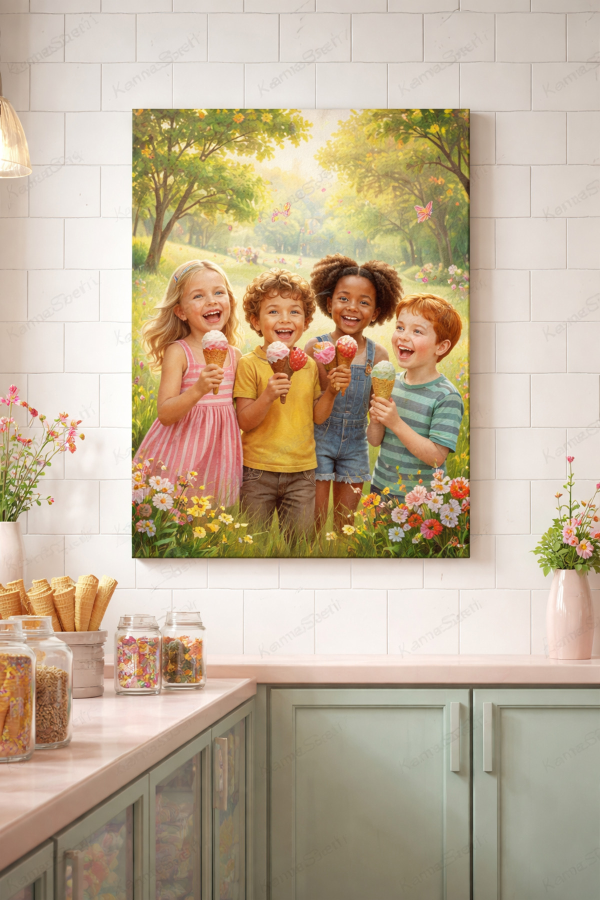 Dondurma Sevinci Temalı Kanvas Tablo - 70x100 cm