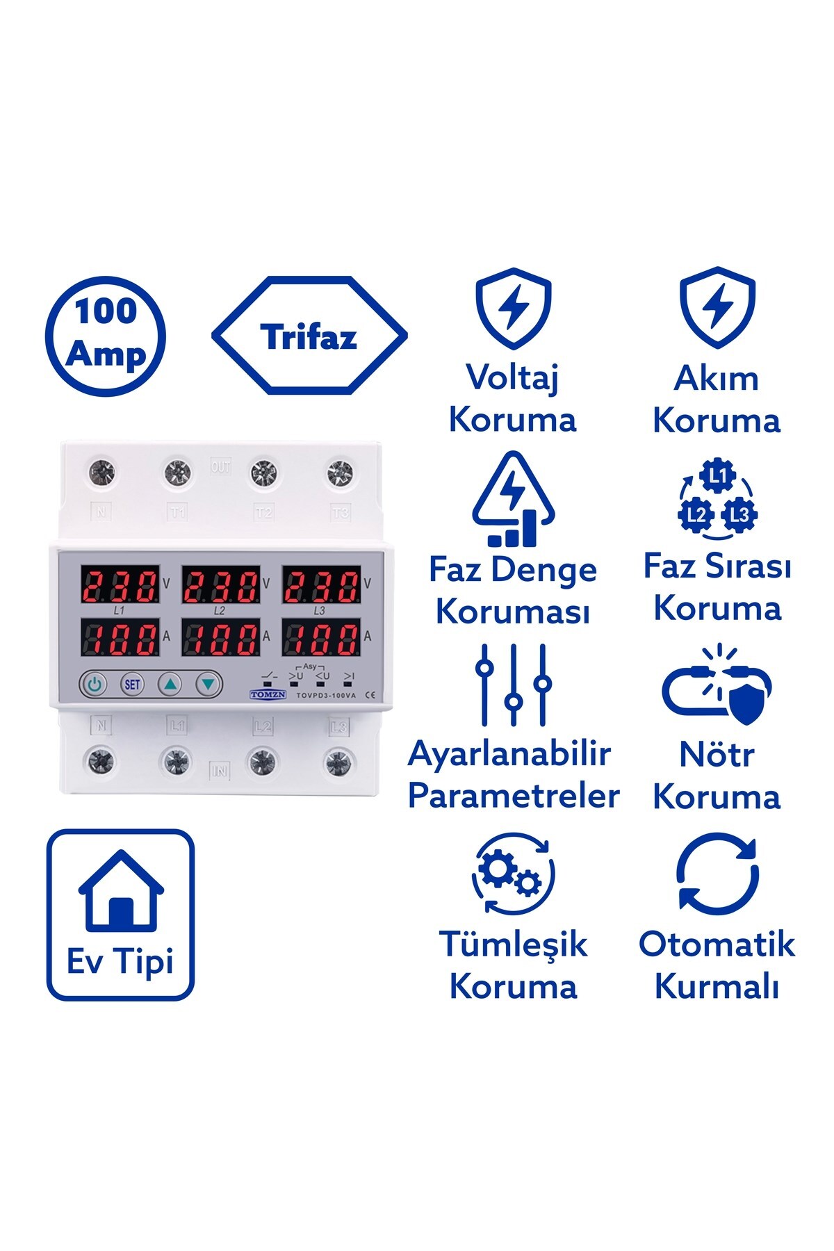 Triphase Voltage and Current Protection Relay High Low Voltage Protective Relay 220V 100a 3Phase