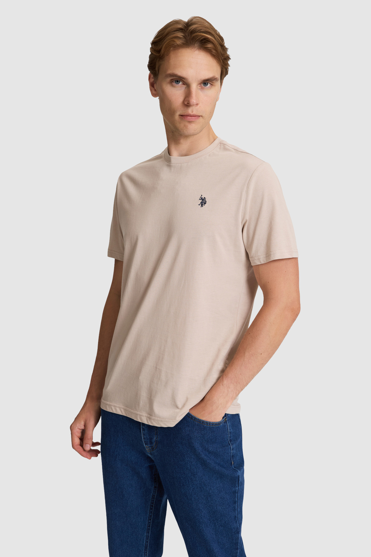 U.S. Polo Assn. Men's Stone Regular Fit Crew Neck Basic T-Shirt 50322312-Vr049