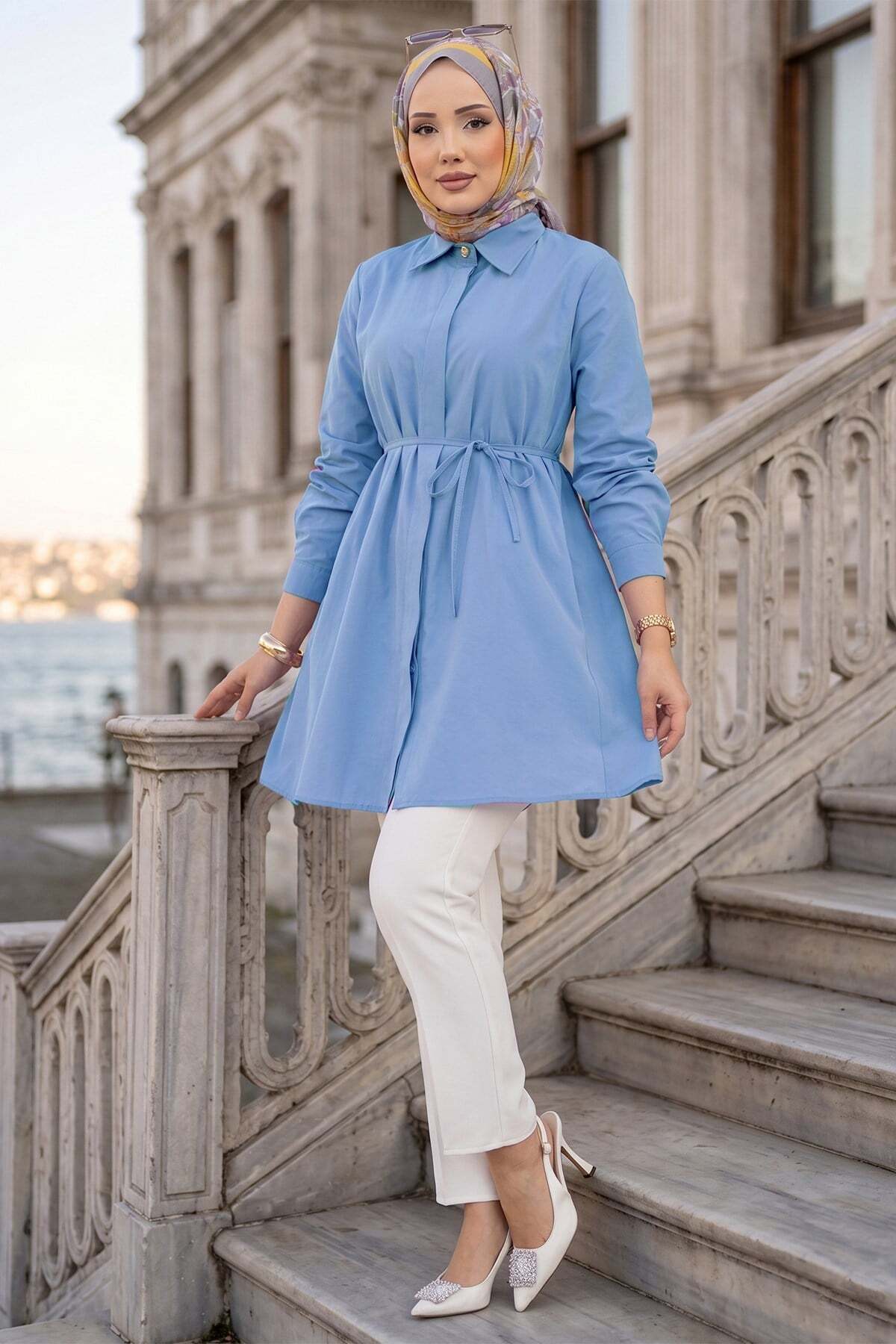 hafsamina Bağlamalı Cepli Tunik Bebe Mavisi HM2911
