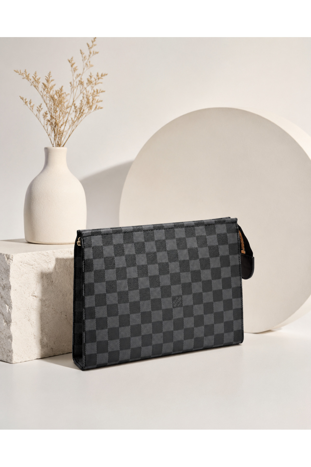 DİAMOND OUTLET Erkek Kare Desenli El Portföy Çantası Fermuarlı Büyük Boy Evrak Tablet Organizer Clutch Çanta görsel 3