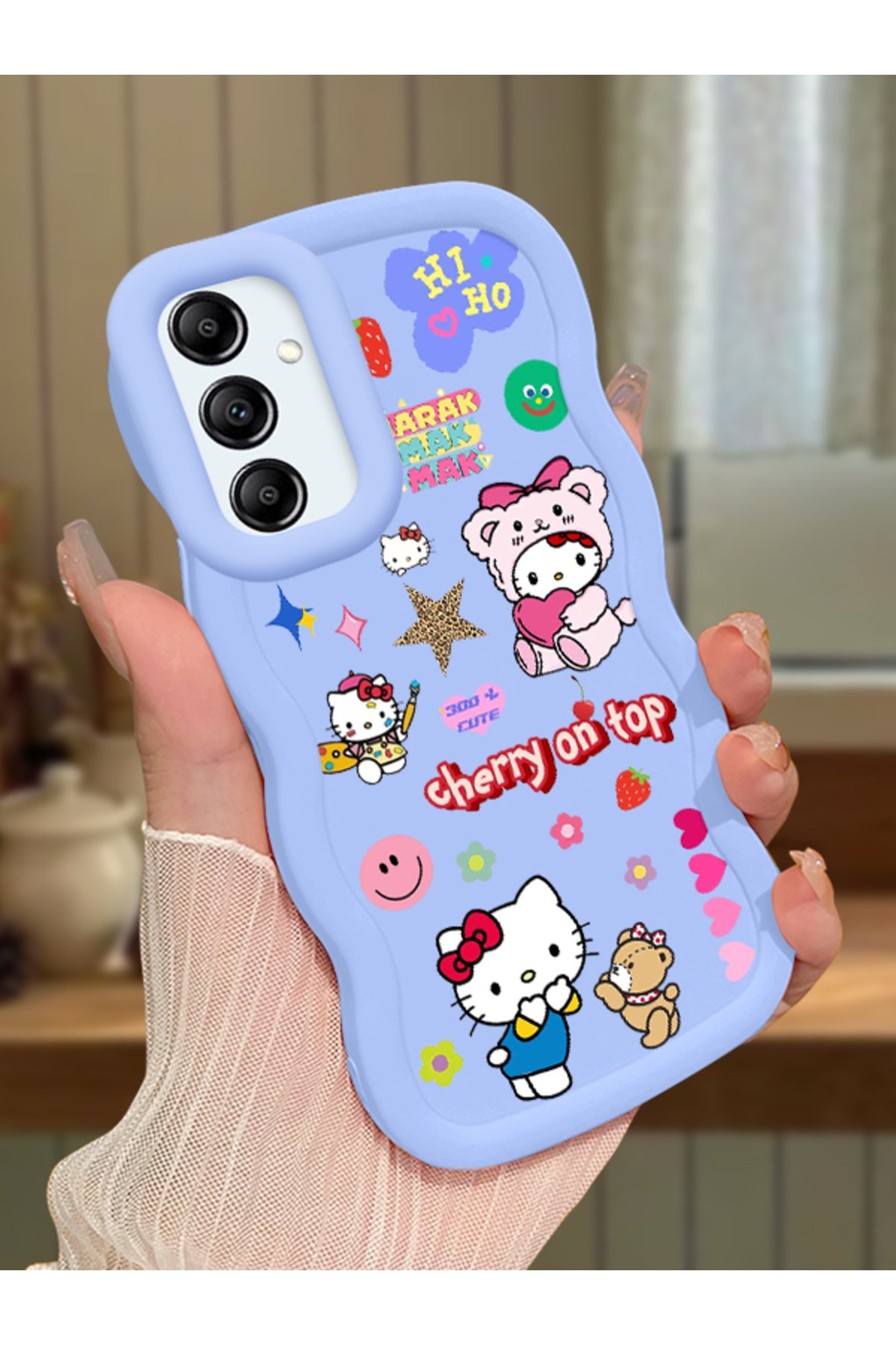 Samsung Galaxy A14 Compatible Case camera protector Blue Silicone Couple Phone Case Kitty Pattern