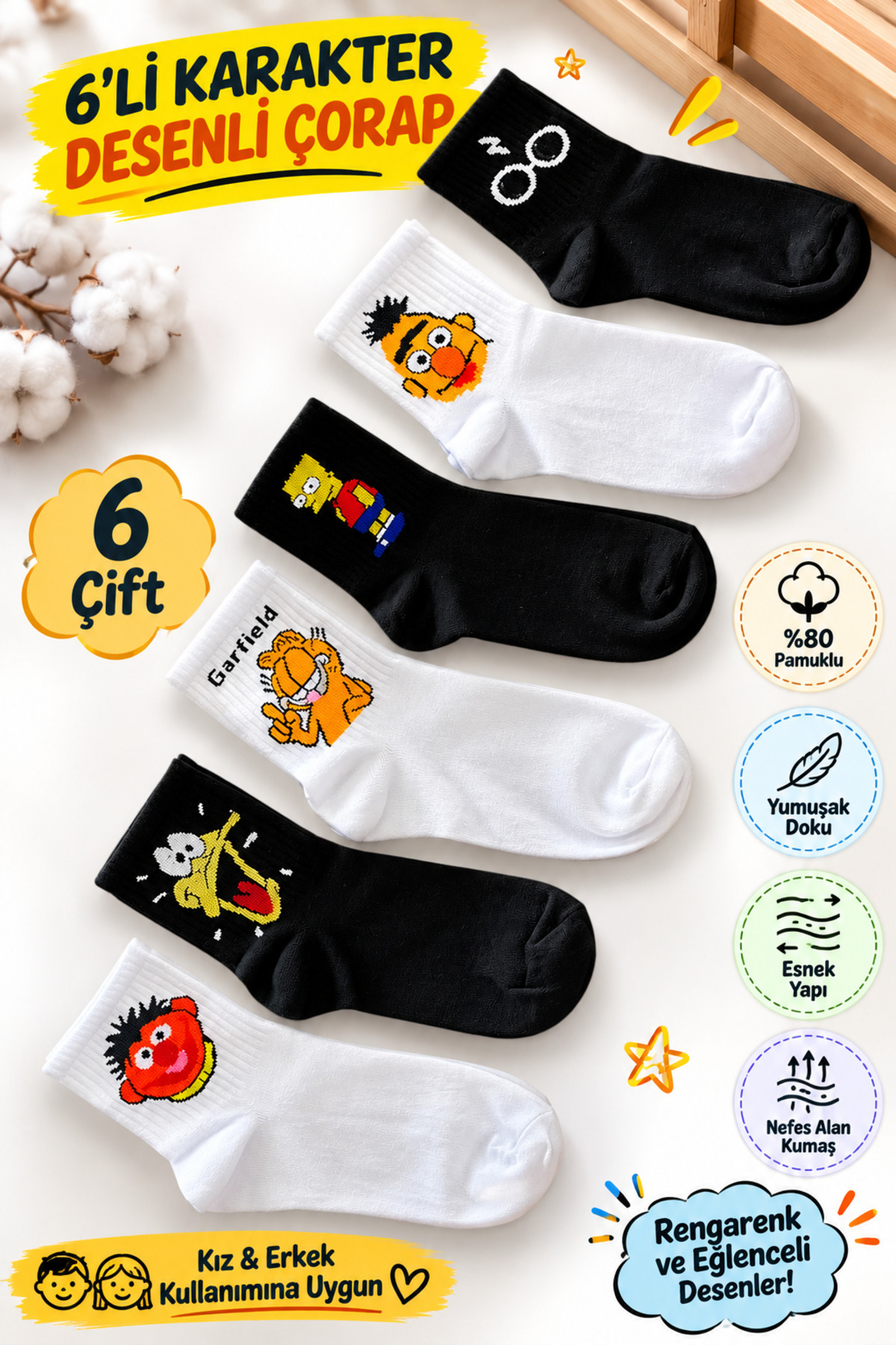 Socks Store 6 pari unisex pamučnih šarenih čarapa za studente – čarape za muš...