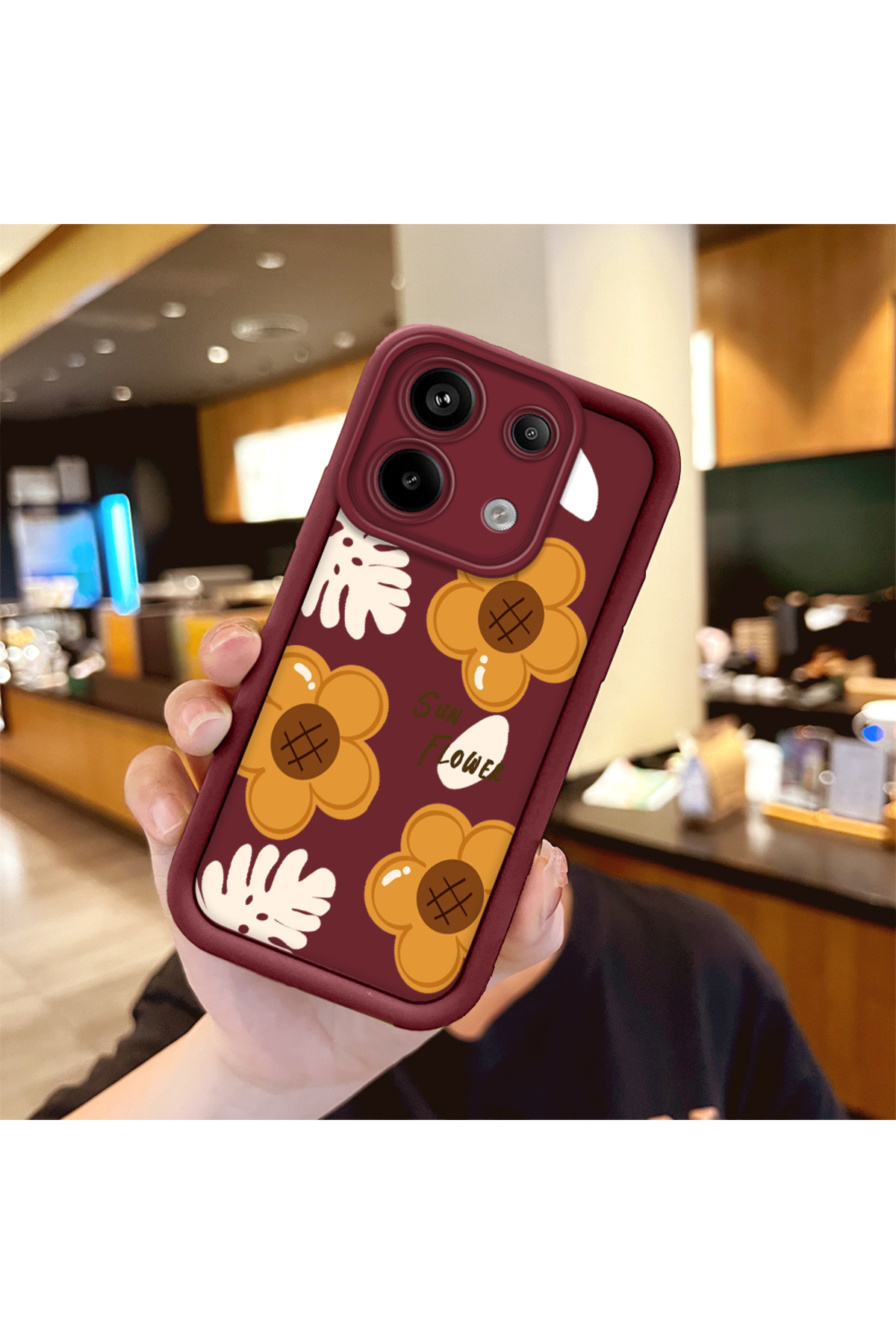 Redmi Note 13 Pro 5G Compatible Case Camera Protector Burgundy Silicone Couple Phone Case Floral Pattern