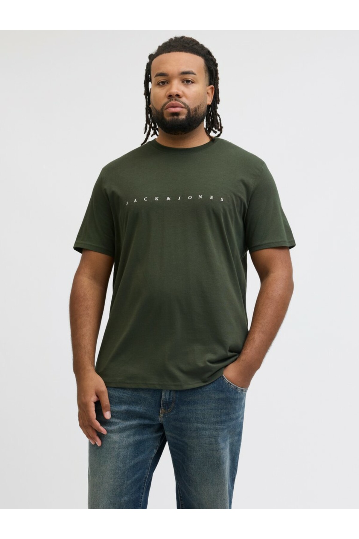 تی شرت مردانه سبز Jjestar مدل Jj Tee Ss Noos Pls سایز بزرگ جک اند جونز تی شرت بزرگ سایز Jack & Jones