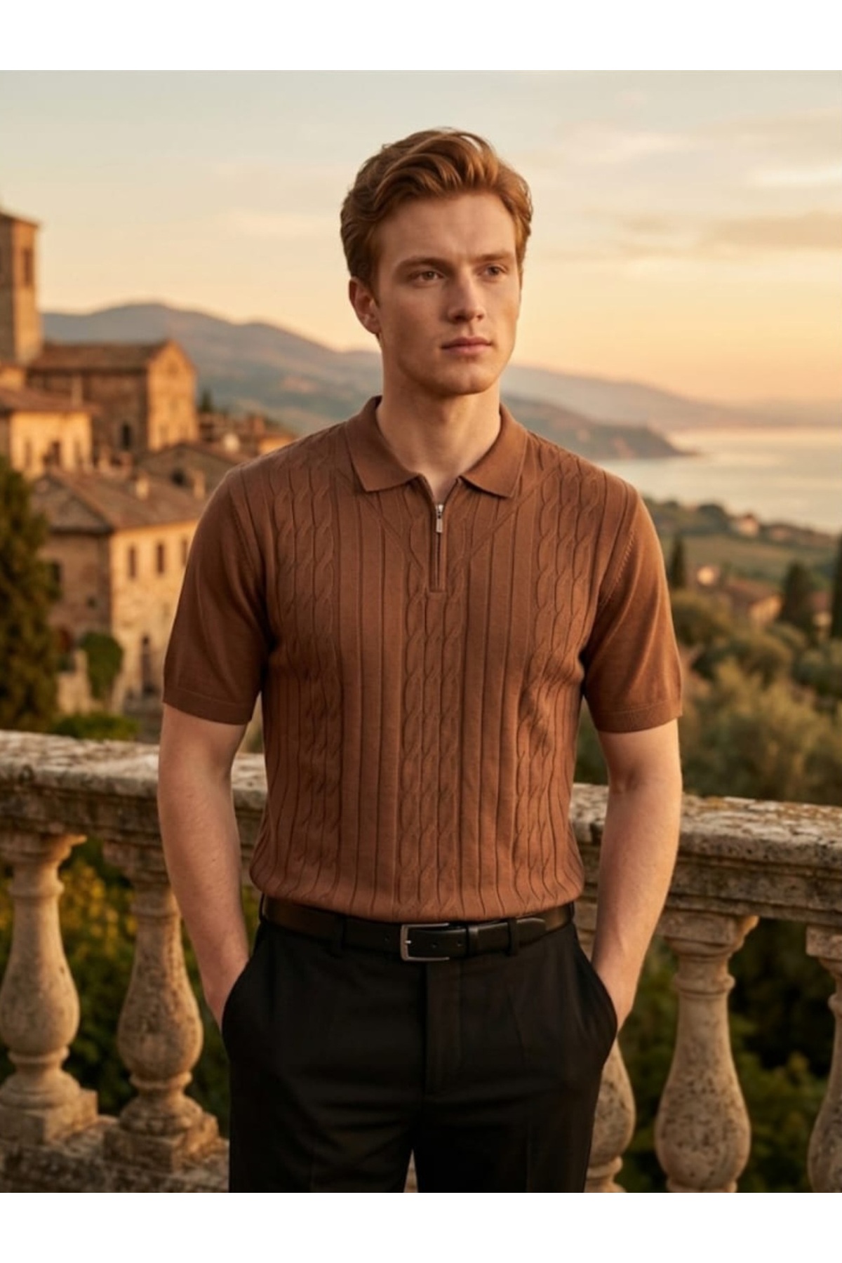 Fix Modalife Fix Moda Life Men's Old Money Style Zippered Premium Knitwear Polo T-Shirt