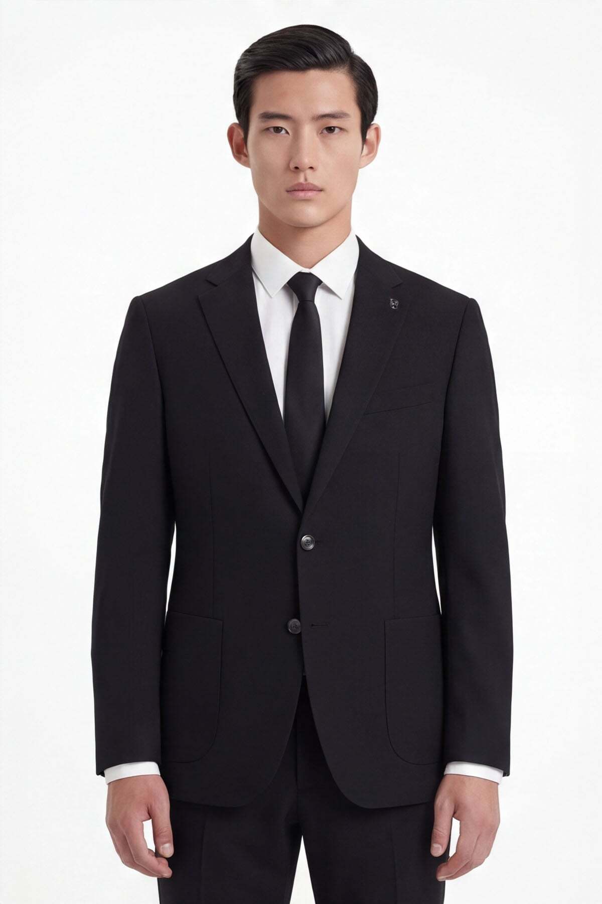 Sabri Özel Siyah Slim Fit 6 Drop Mono Yaka Modal Kumaş Lastikli Bel Astarsız Takım Elbise