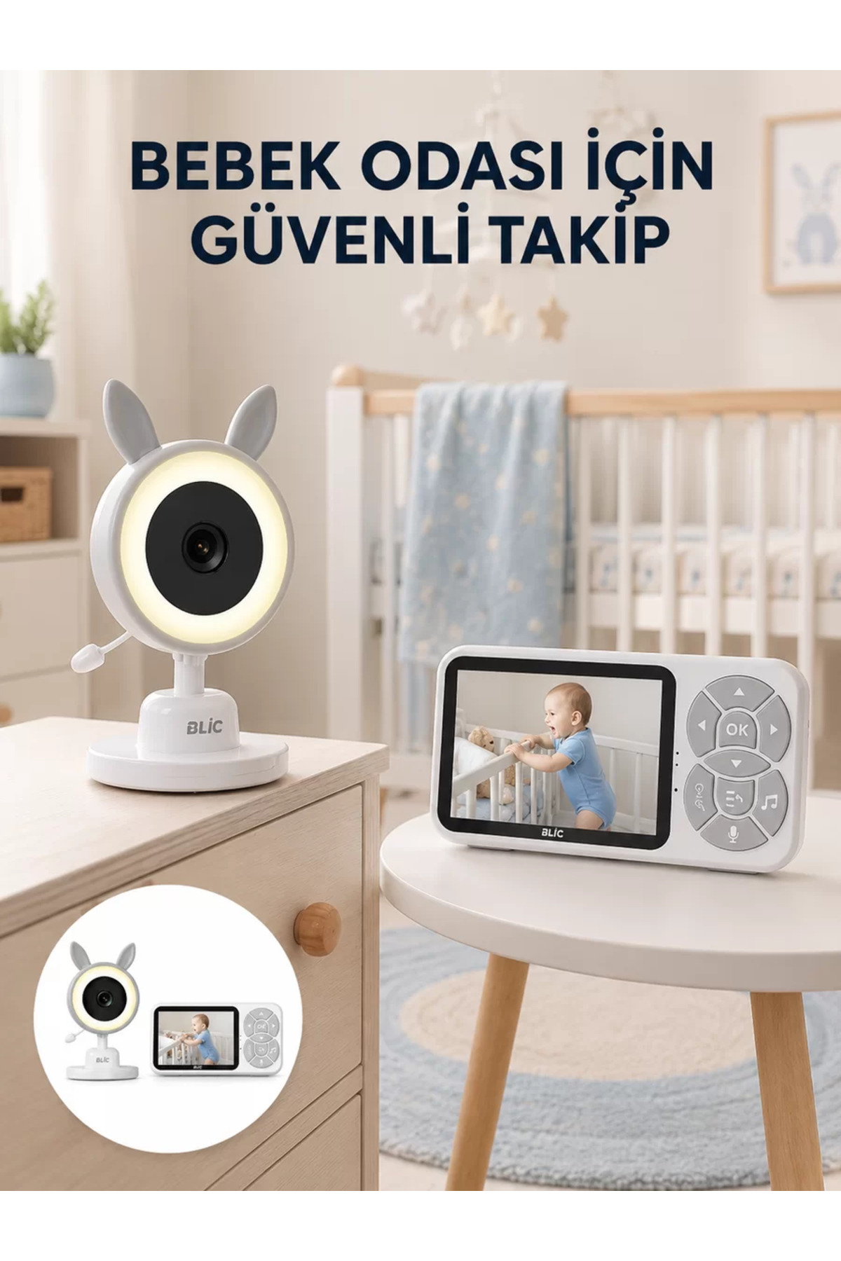 Karşılıklı Sesli Bebek Kamerası 4x Zoom Sıcaklık Sensörlü Yeni Nesil