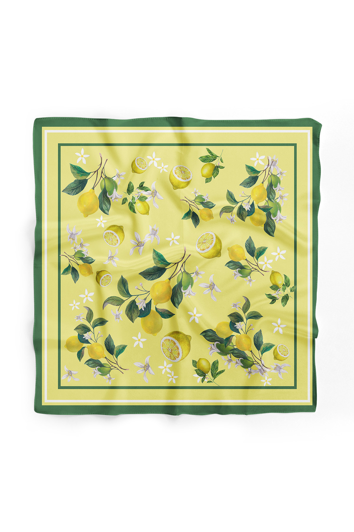DSCARF Kadın Sarı Limon Desenli Saten Fular 70x70 - Kiraz Desenli Bele ve Omza Bağlamalı Meyveli Aksesuar görsel 2
