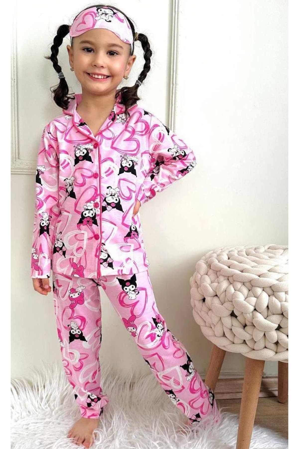 Generic Brands Cherry Patterned Cotton Front Buttoned Eyelet Long Sleeve Pajama Set 9034