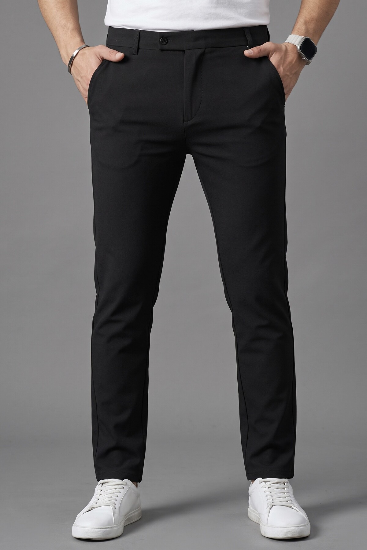 BM BALANCEMODA Erkek Siyah Renk Kaliteli Esnek Likralı Slim Fit Kumaş Pantolon