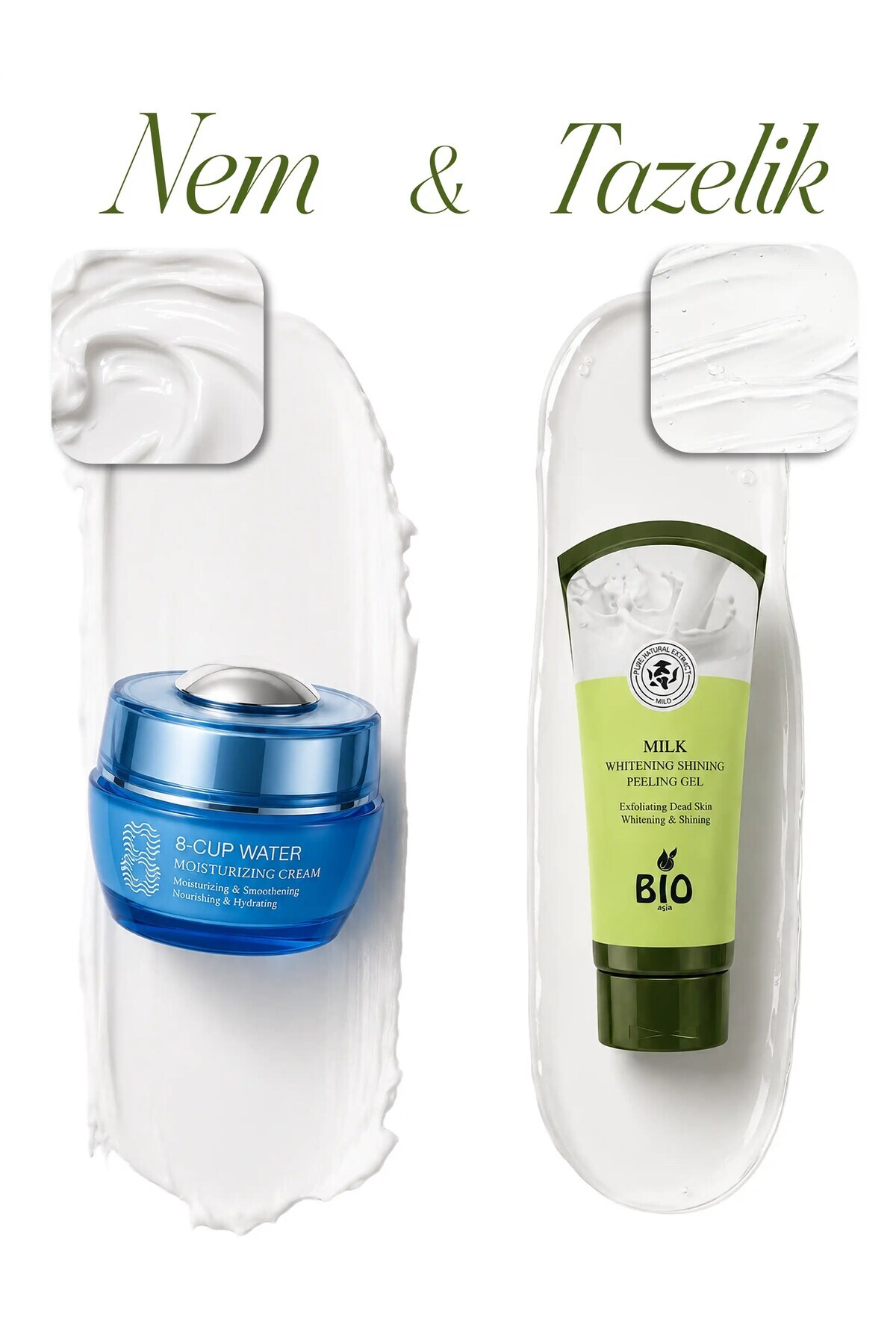 Cilt Bakım Seti 3'lü - 8-Cup Nemlendirici Krem + Süt Peeling Jeli + Pembe Lip Balm — BIO-SET2 — تصویر 3 از 6