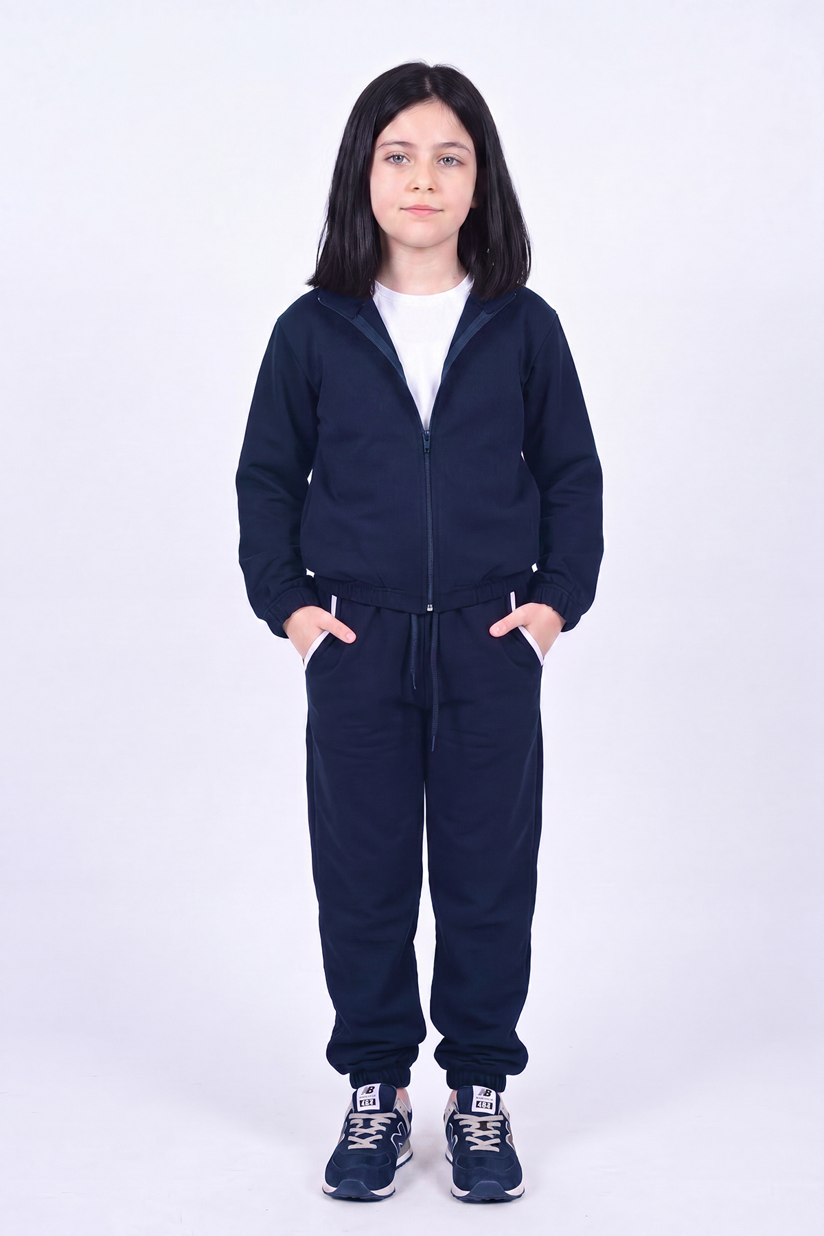 FYK KİDS Girl's High Collar Zippered Waist Tie Elastic Leg Sweatpants Set