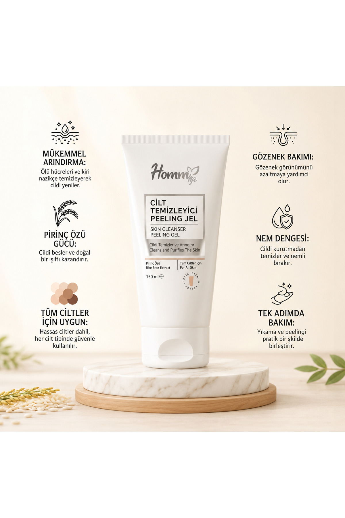 HOMM CLEAN HOMM LIFE CİLT TEMİZLEYİCİ PEELING JEL 150 ML — FTRVJGEU