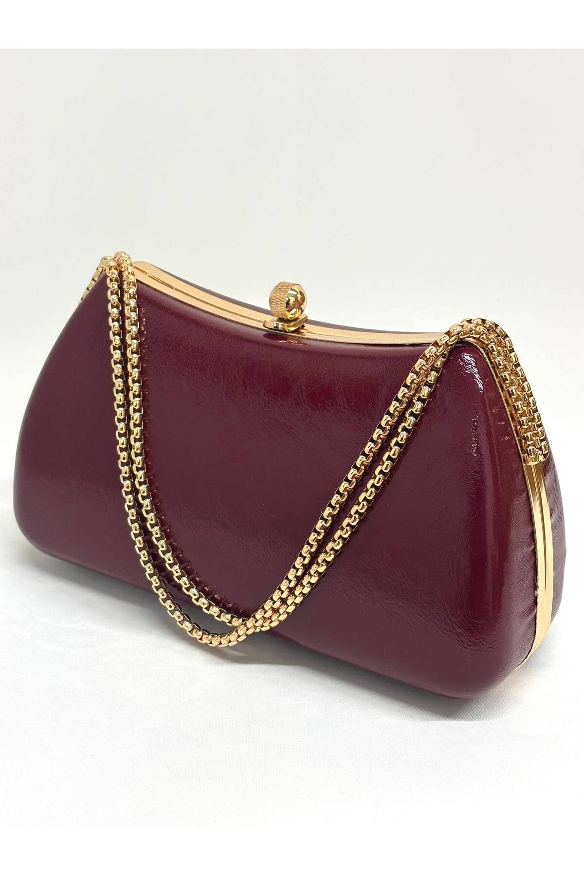 NAZART Kadın Cilt Bordo Abiye Clutch Zincir Askılı El ve Omuz Düğün Nişan Gece Çantası