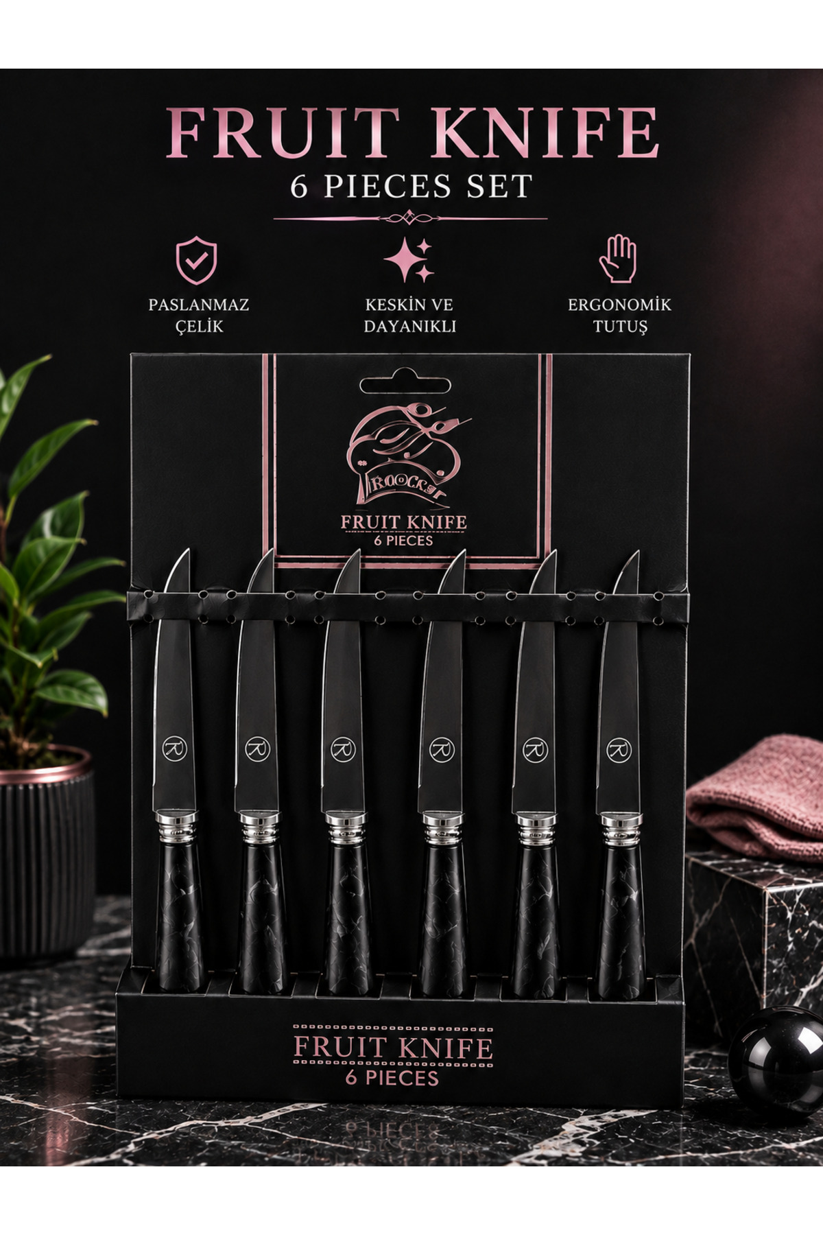 Generic Brands 6-Piece Fruit Knife Set Black | Stainless Steel Sharp Kitchen Fruit Knives