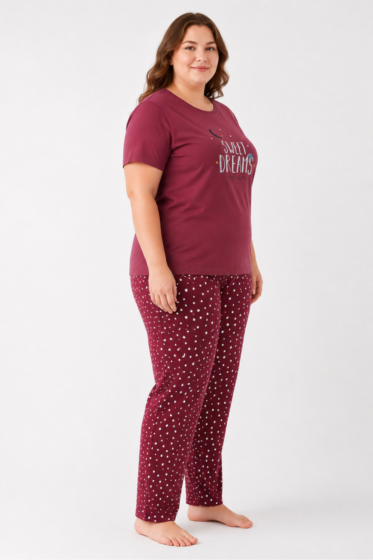 FAMES PİJAMA Büyük Beden Yazlık Kısa Kol Sweet Dreams Kadın Pijama Takımı görsel 5