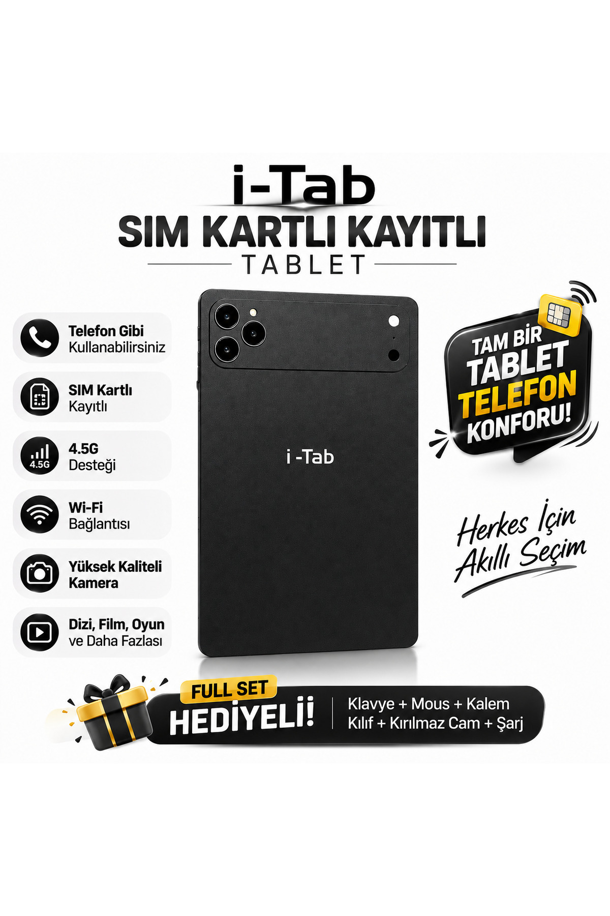 asf teknoloji İ-Tab 17 ProMax Sim Kartlı Full Set Hediyeli-Klavye+Mous+Kalem+Kılıf+Kırılmazcam