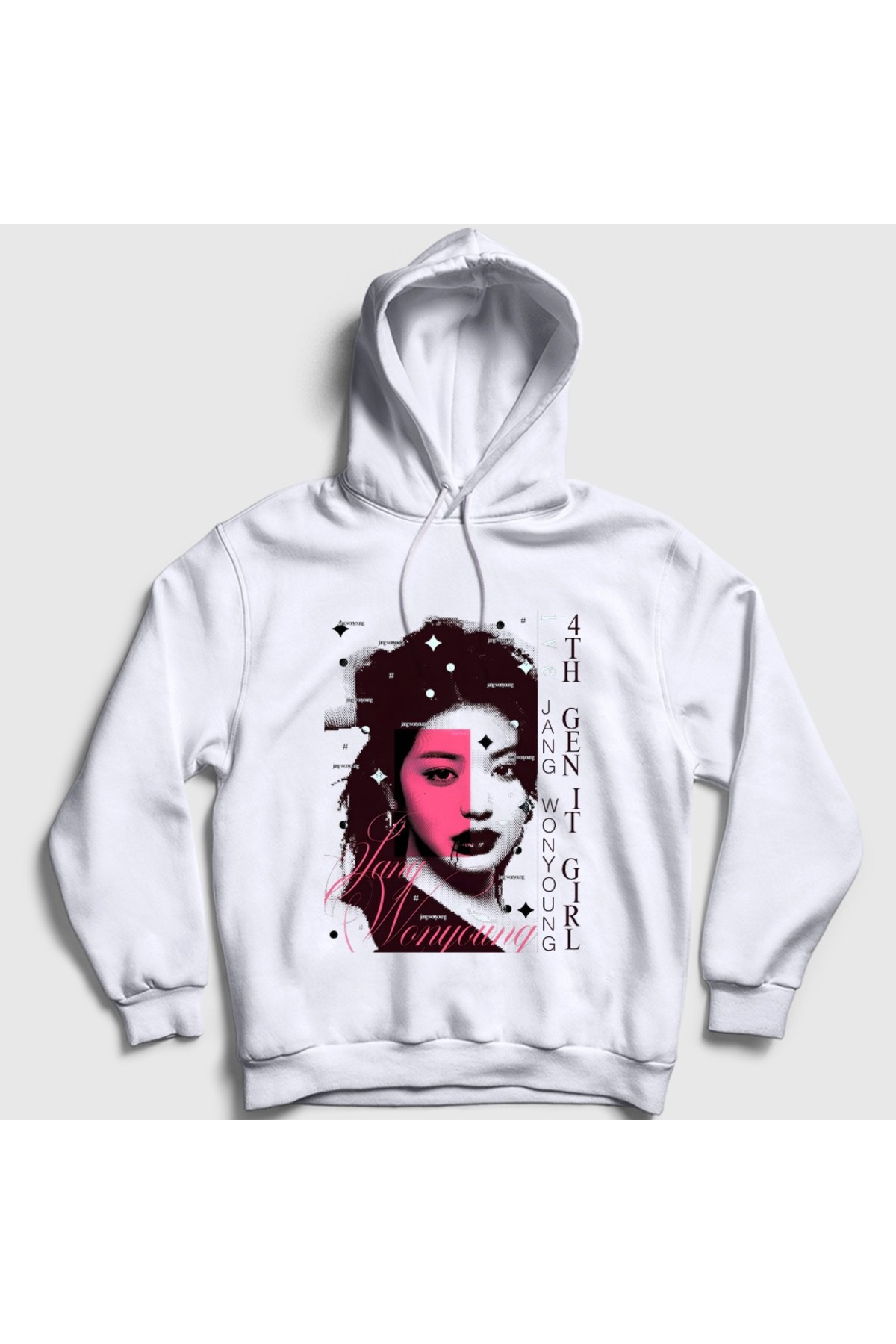 Presmono Unisex White Jang Wonyoung V2 K-Pop Ive Hooded Sweatshirt 620010Tt