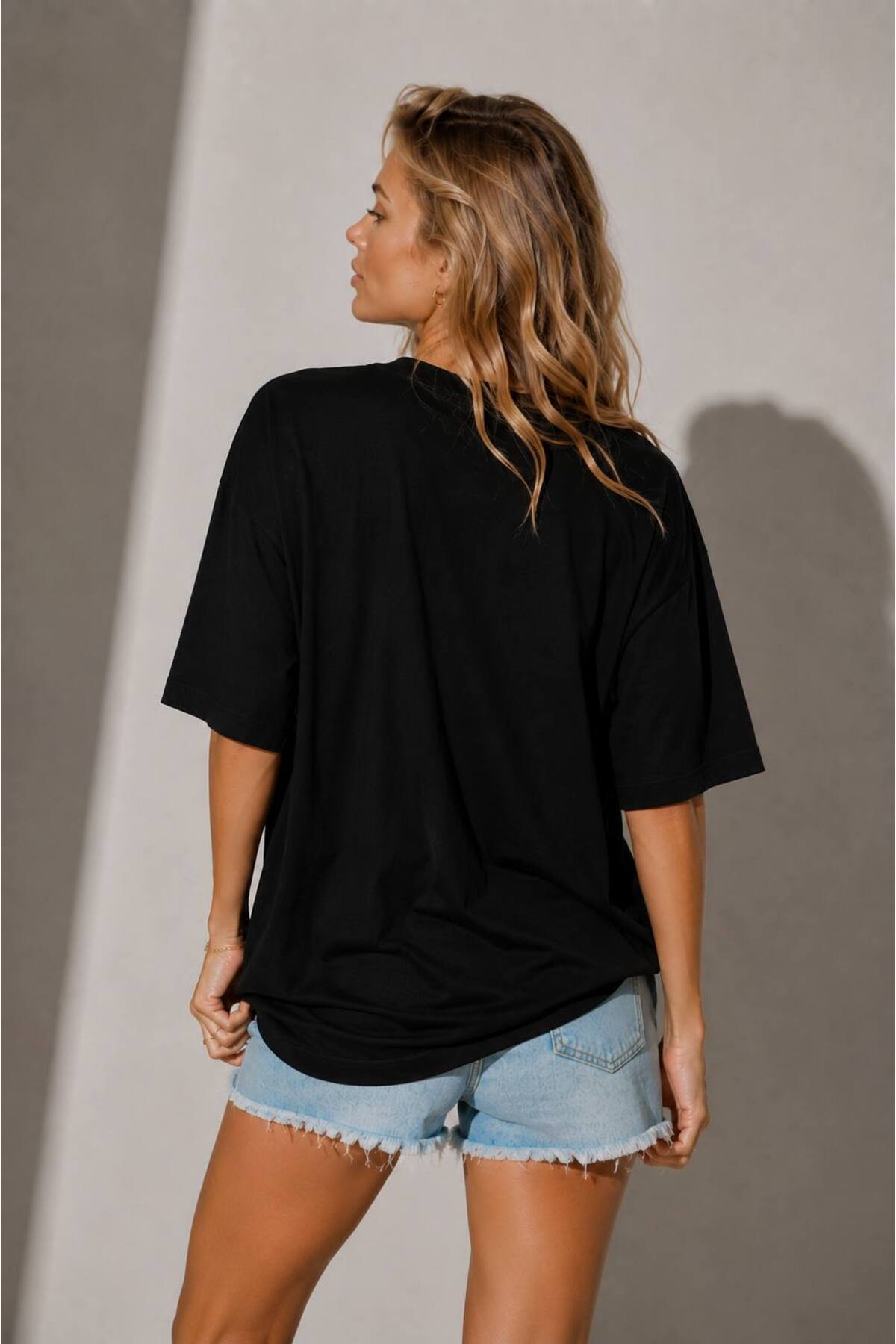 RAPHMOND İSVEÇ KALİTESİ Kadın Bisiklet Yaka Oversize Düz Basic T-Shirt / Tişört görsel 5