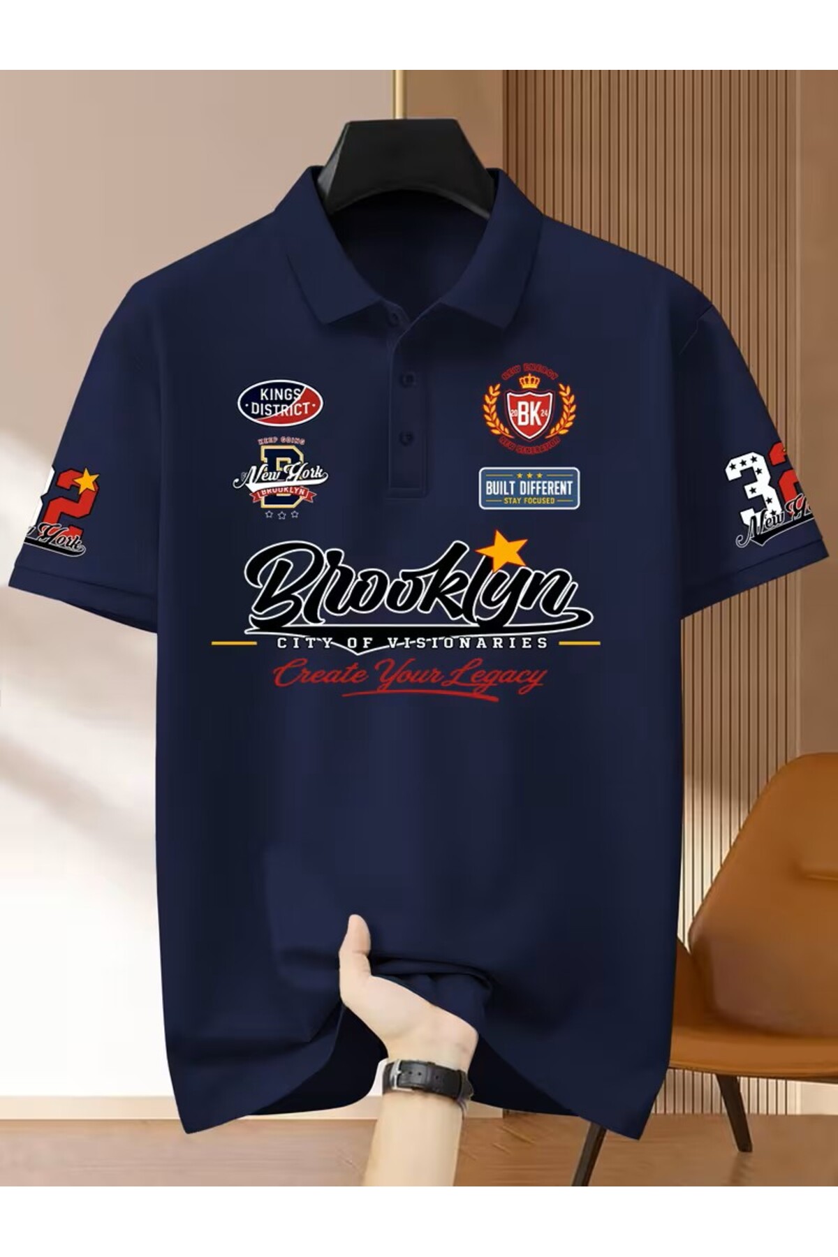 l'eivor Polo Collar Regular Fit Brooklyn Printed Men's T-Shirt